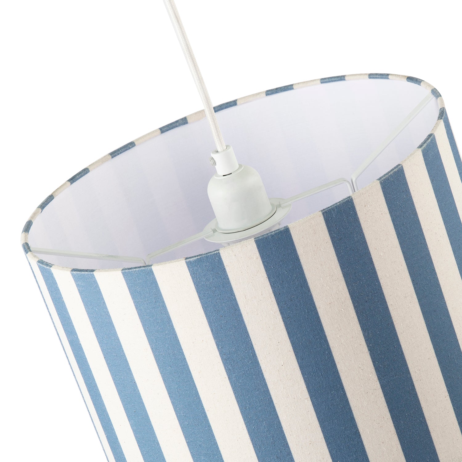 Amparo Blue and Oatmeal Linen Striped Drum Lampshade with Fabric Inner Image 3