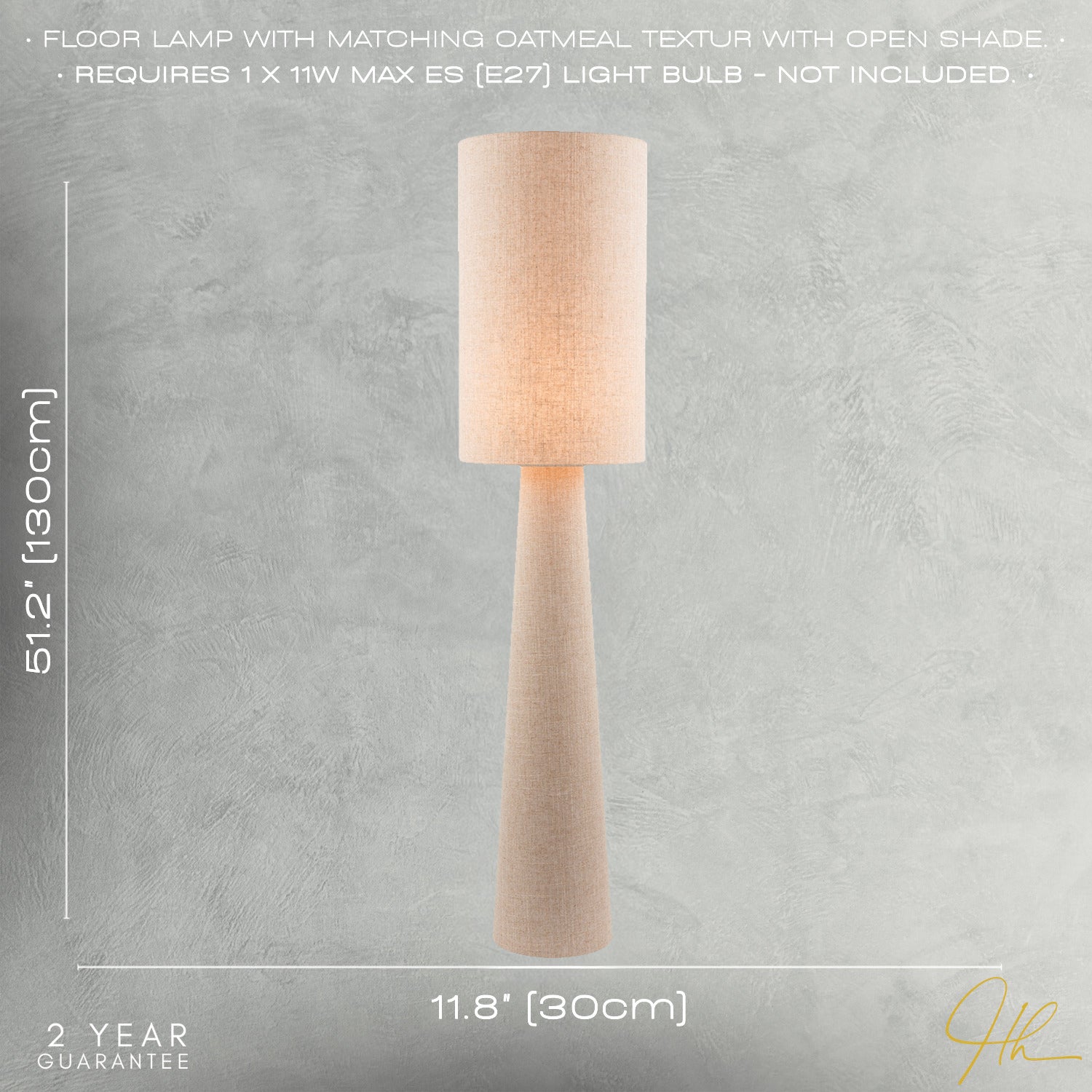 Modern Natural Oatmeal Linen Floor Lamp with Fabric Shade and Base Image 8