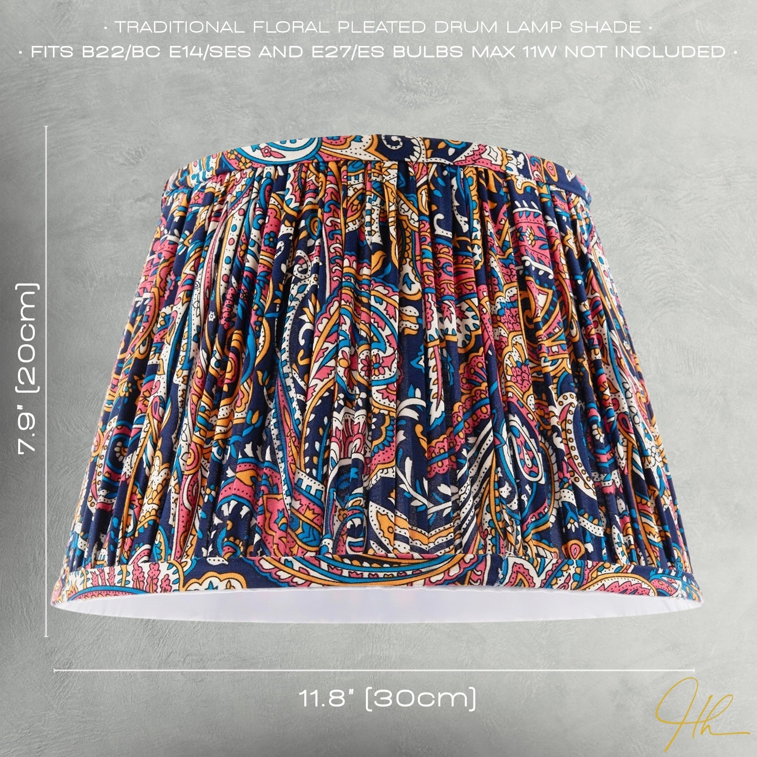 Colourful Pleated Cotton Fabric Lamp Shade with Ornate Floral Design Image 7