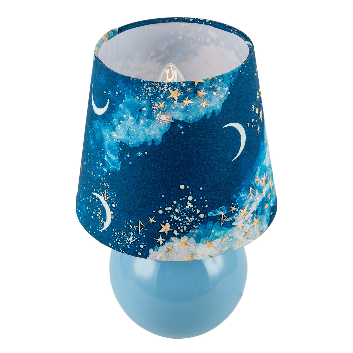 Cute Celestial Lamp with Sky Blue Base and Shade with Moons and Stars Image 3