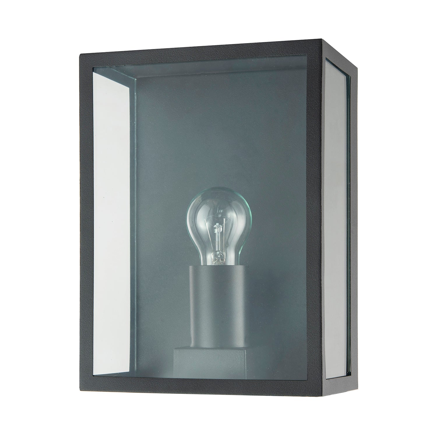 Modern Exterior Flush Wall Light Lantern in Matte Black with Clear Glass Panels Image 1