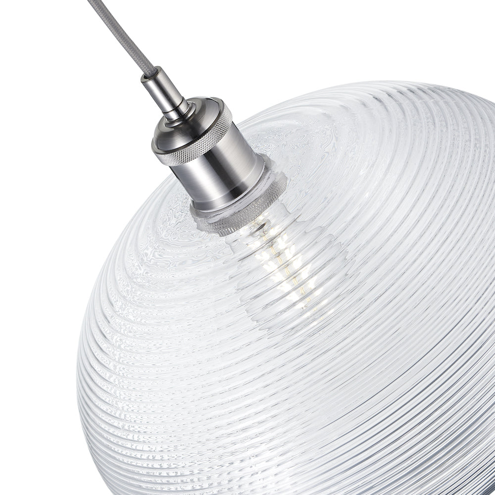 Contemporary Clear Ribbed Spiral Glass Easy Fit Drum Shaped Pendant Light Shade Image 4