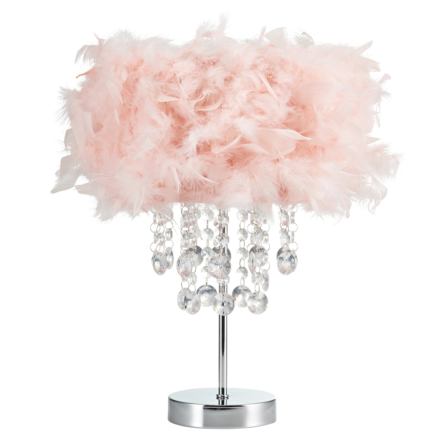 Modern Chandelier Style Pink Feather Table Lamp with Waterfall Acrylic Droplets Image 2