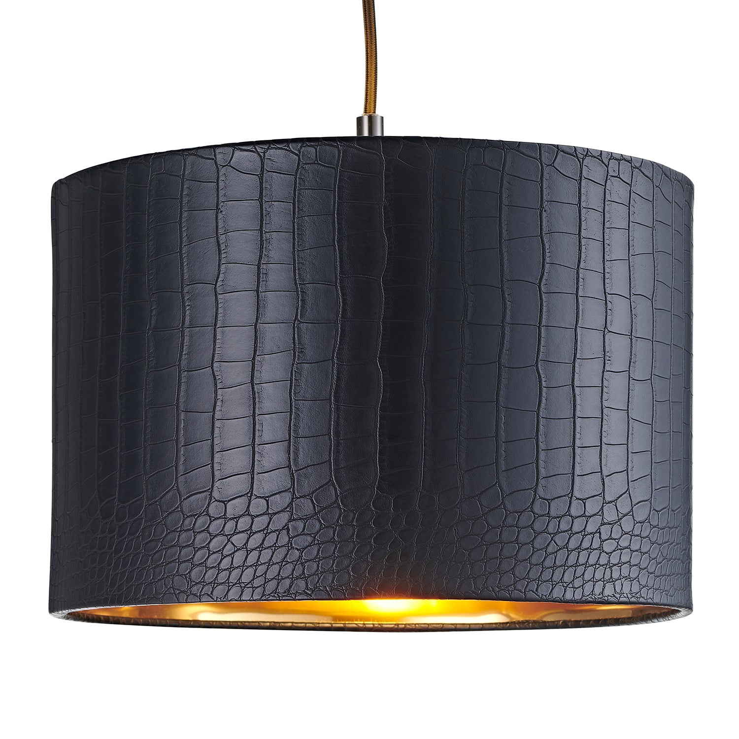 Modern Black Croc Design Faux Leather 12" Lamp Shade with Shiny Gold Inner Image 2