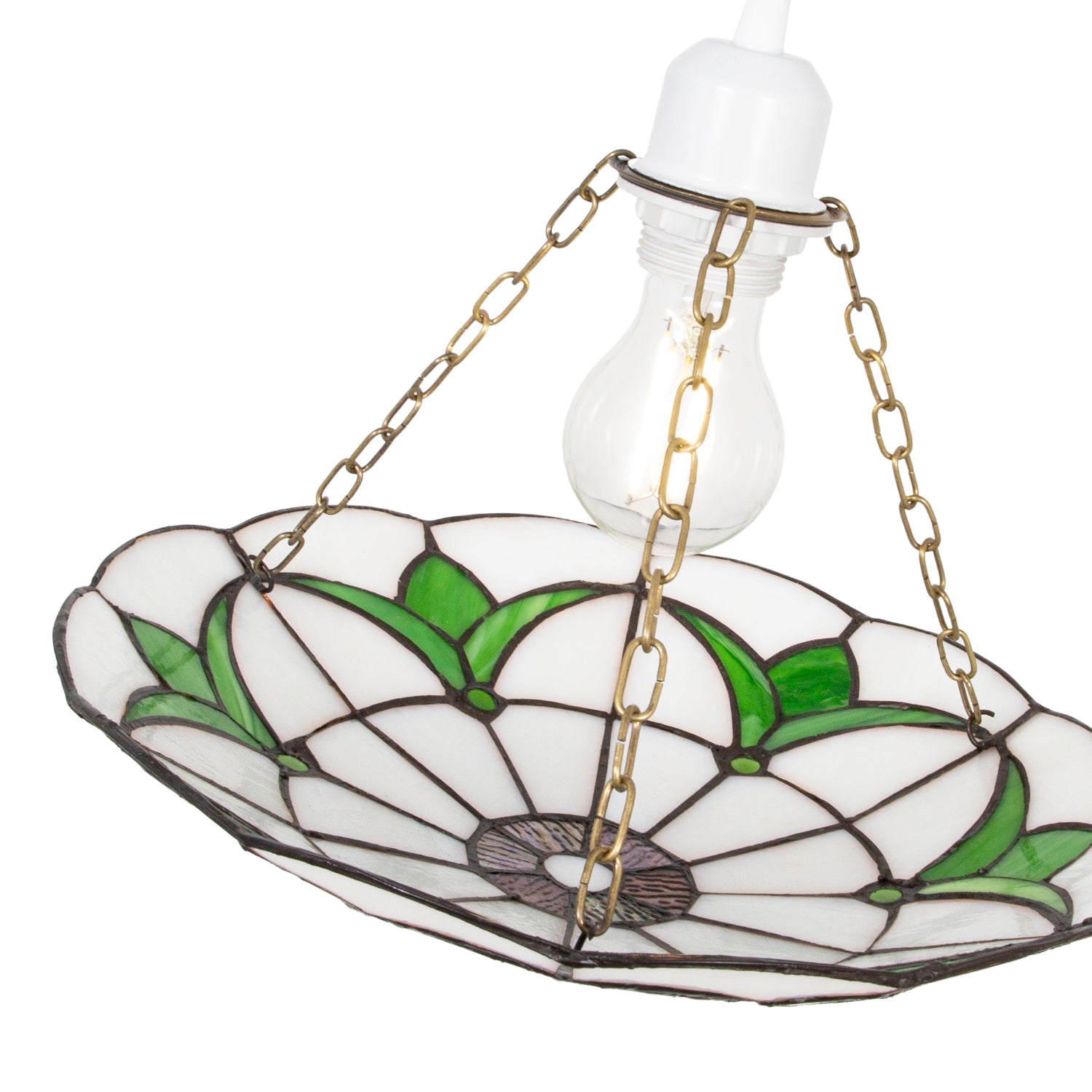 Traditional Stained Glass Tiffany Pendant Light Shade with Emerald Green Leaves Image 4