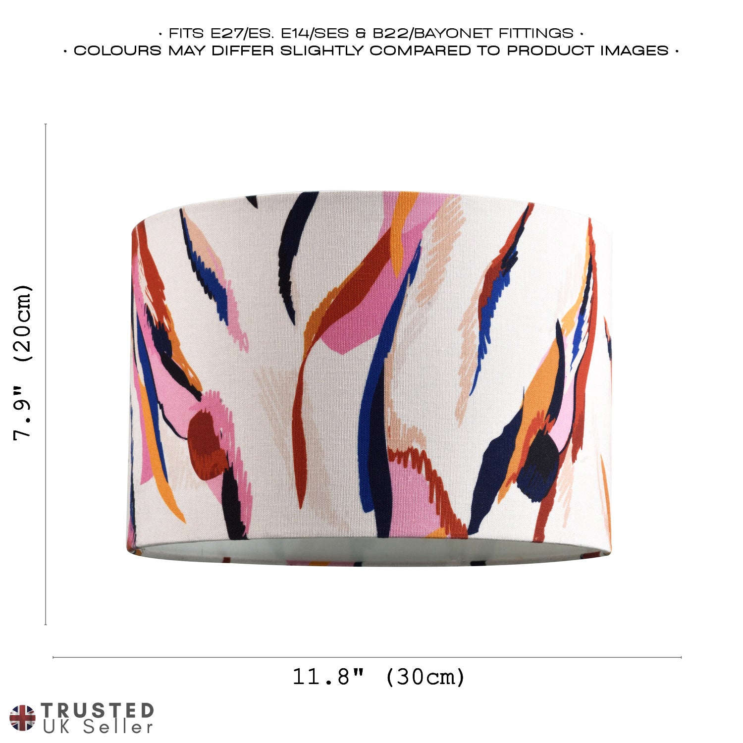 Abstract Feather Linen Fabric Drum Lamp Shade with Vivid Multi-Coloured Strokes Image 7