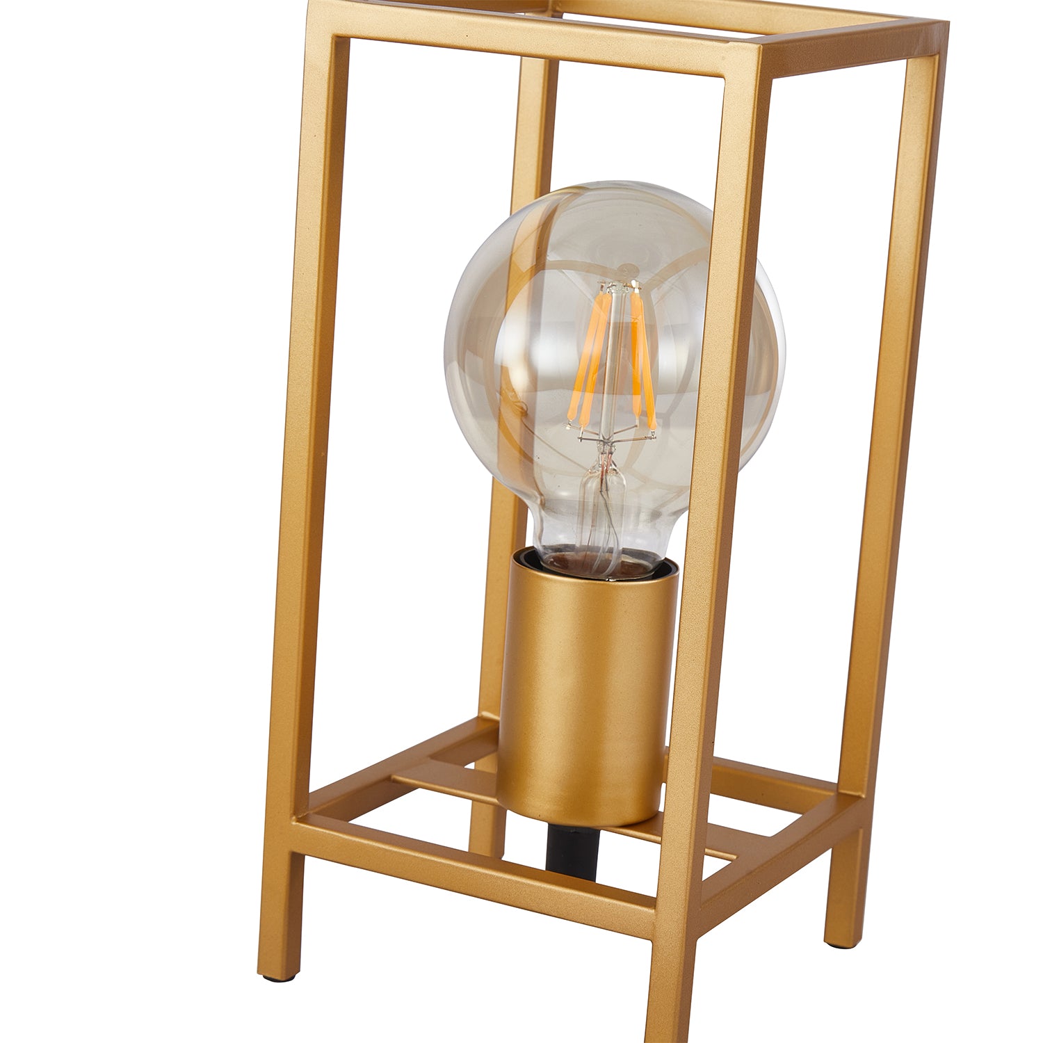 Vintage and Industrial Style Satin Gold Table Lamp with Rectangular Cage Design Image 4