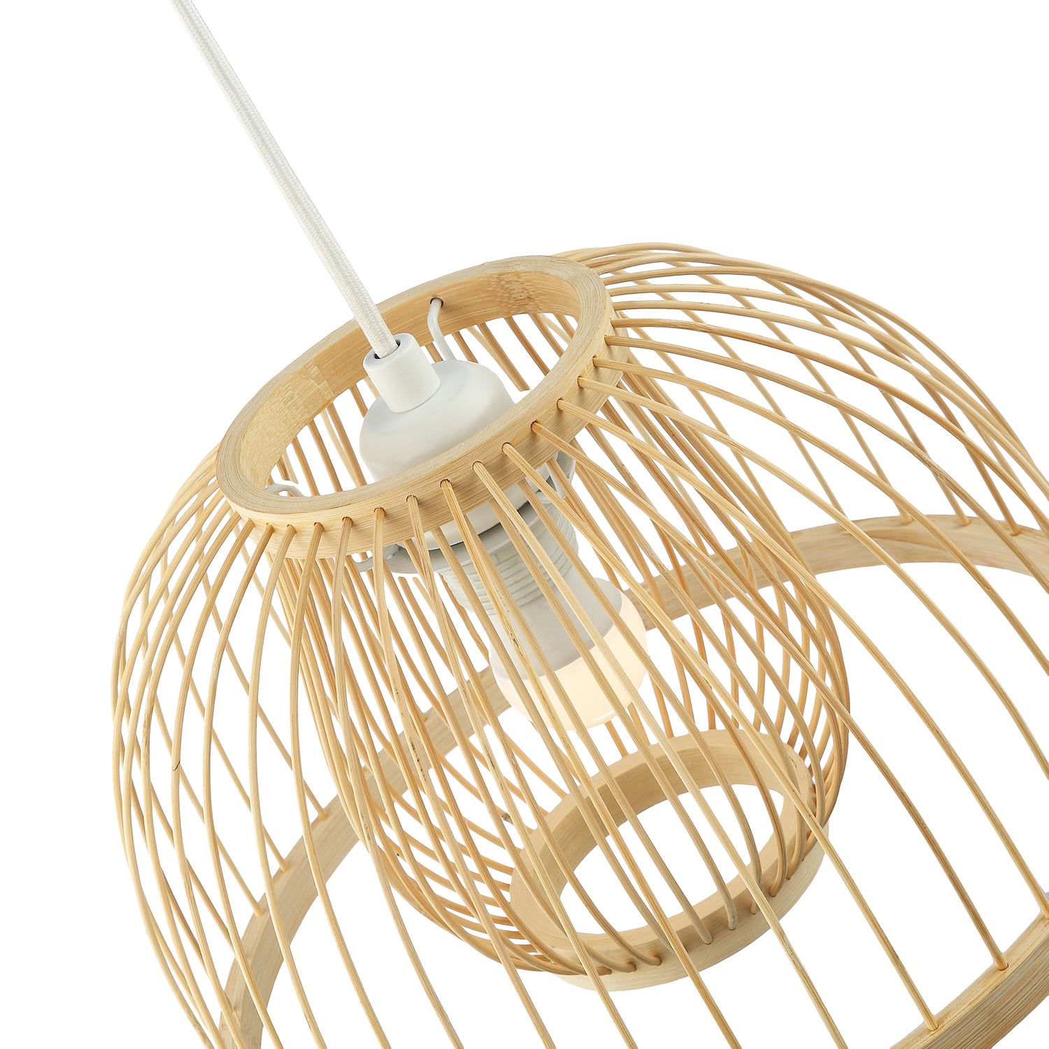 Classic Birdcage Rattan and Bamboo Pendant Light Shade with Inner and Outer Image 3