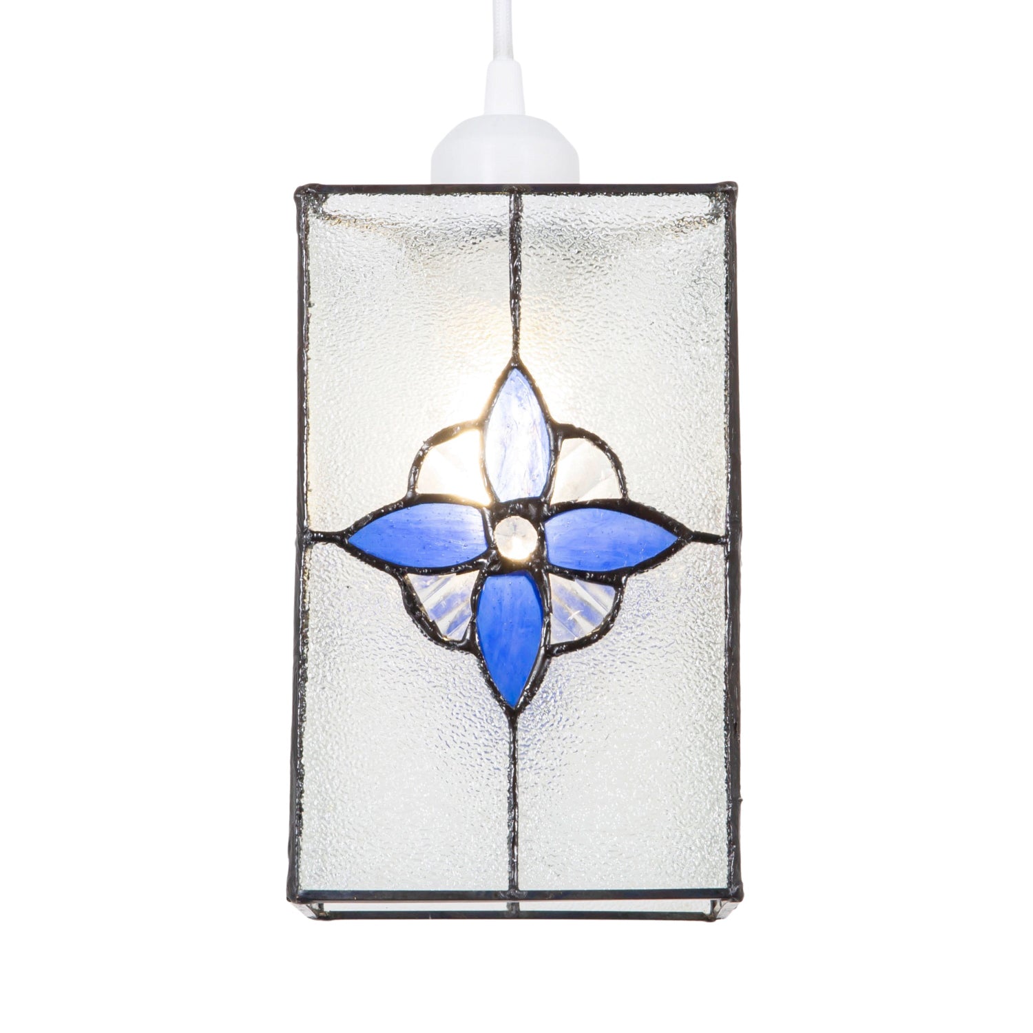 Traditional Clear Glass Tiffany Style Pendant Light Shade with Royal Blue Panels Image 2