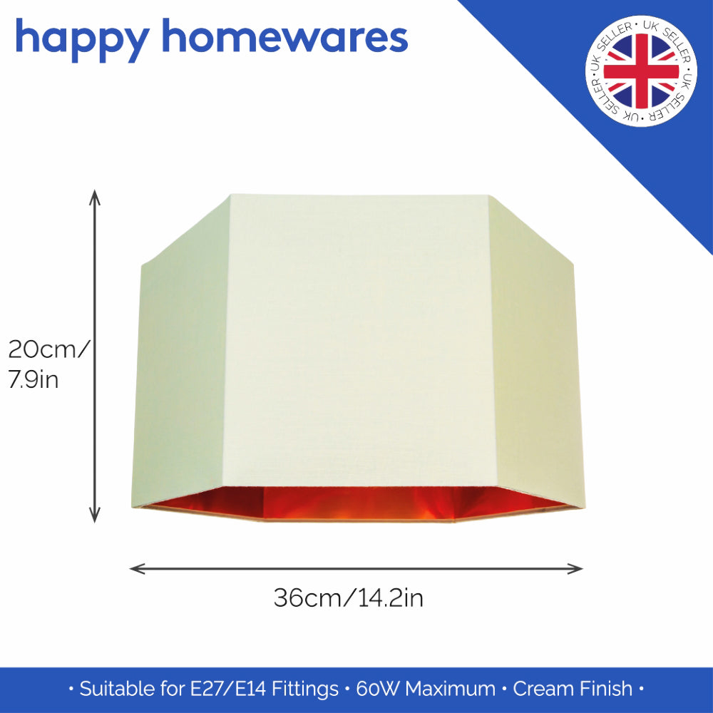 Modern Cream Cotton 14" Table/Pendant Hexagonal Lampshade with Matt Copper Inner Image 4