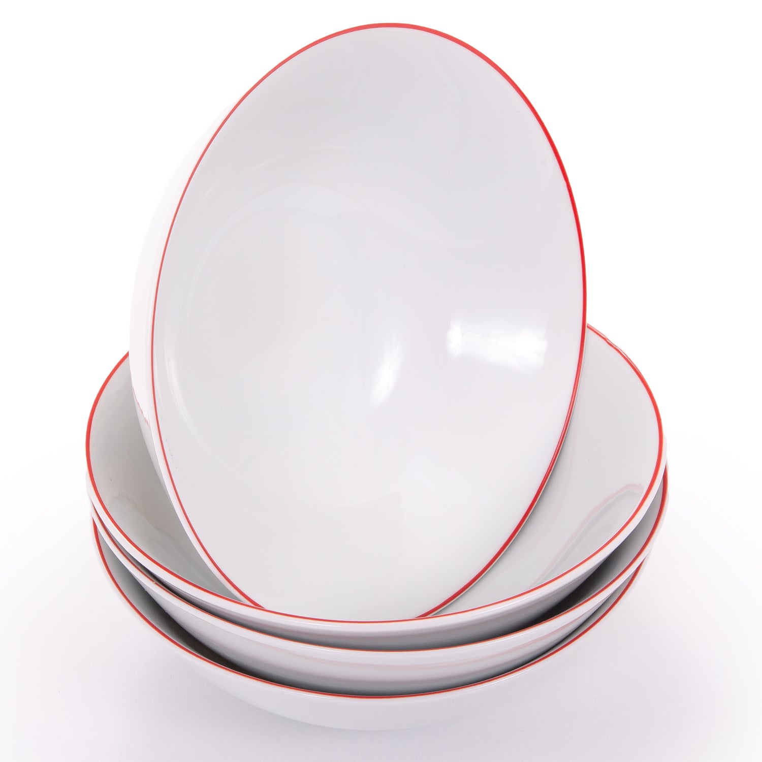 Set of 4 White Ceramic Dinner Bowls with Elegant Red Rim - Durable & Stylish Image 2