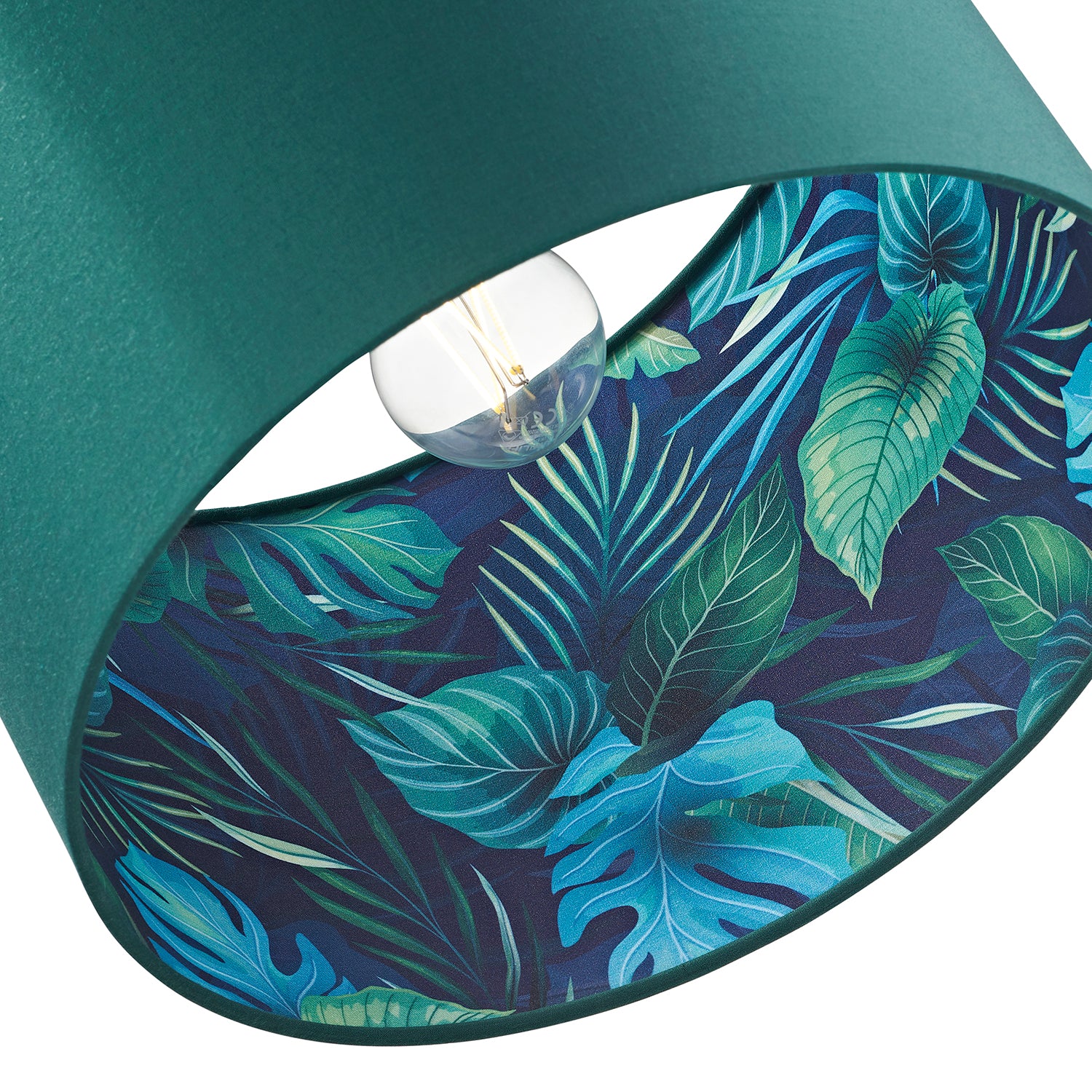 Stylish Forest Green Cotton Fabric Lamp Shade with Inner Jungle Palm Tree Print Image 3