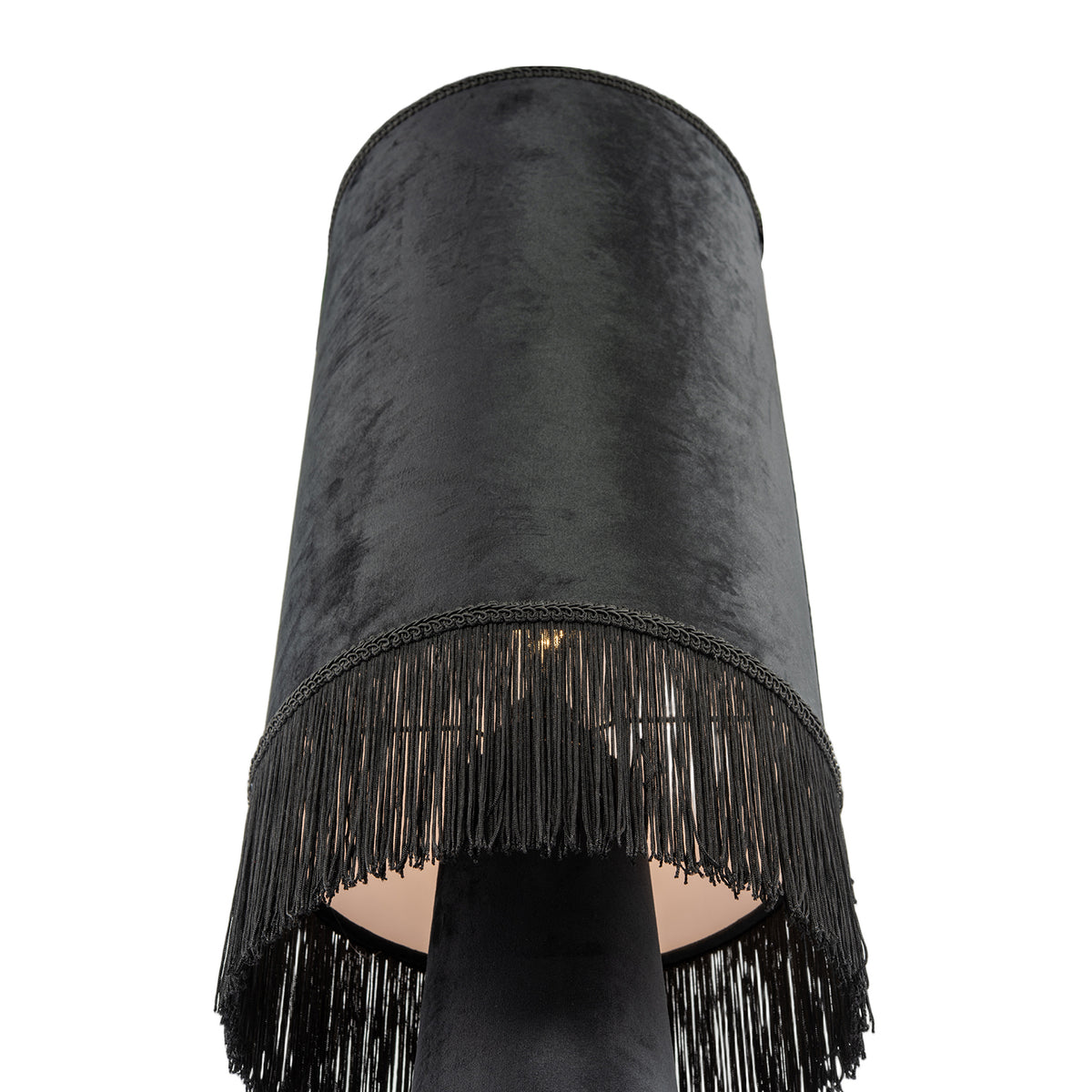 Vintage Black Velvet Fabric Floor Lamp with Victorian Trim and Tassels Image 5