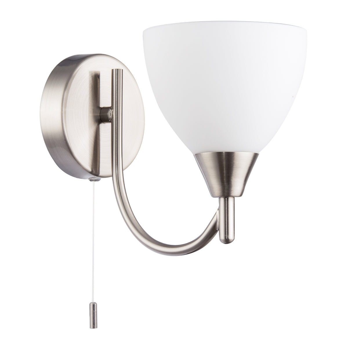 Contemporary Pull Switched Wall Light in Satin Nickel with Glass Shade Image 5