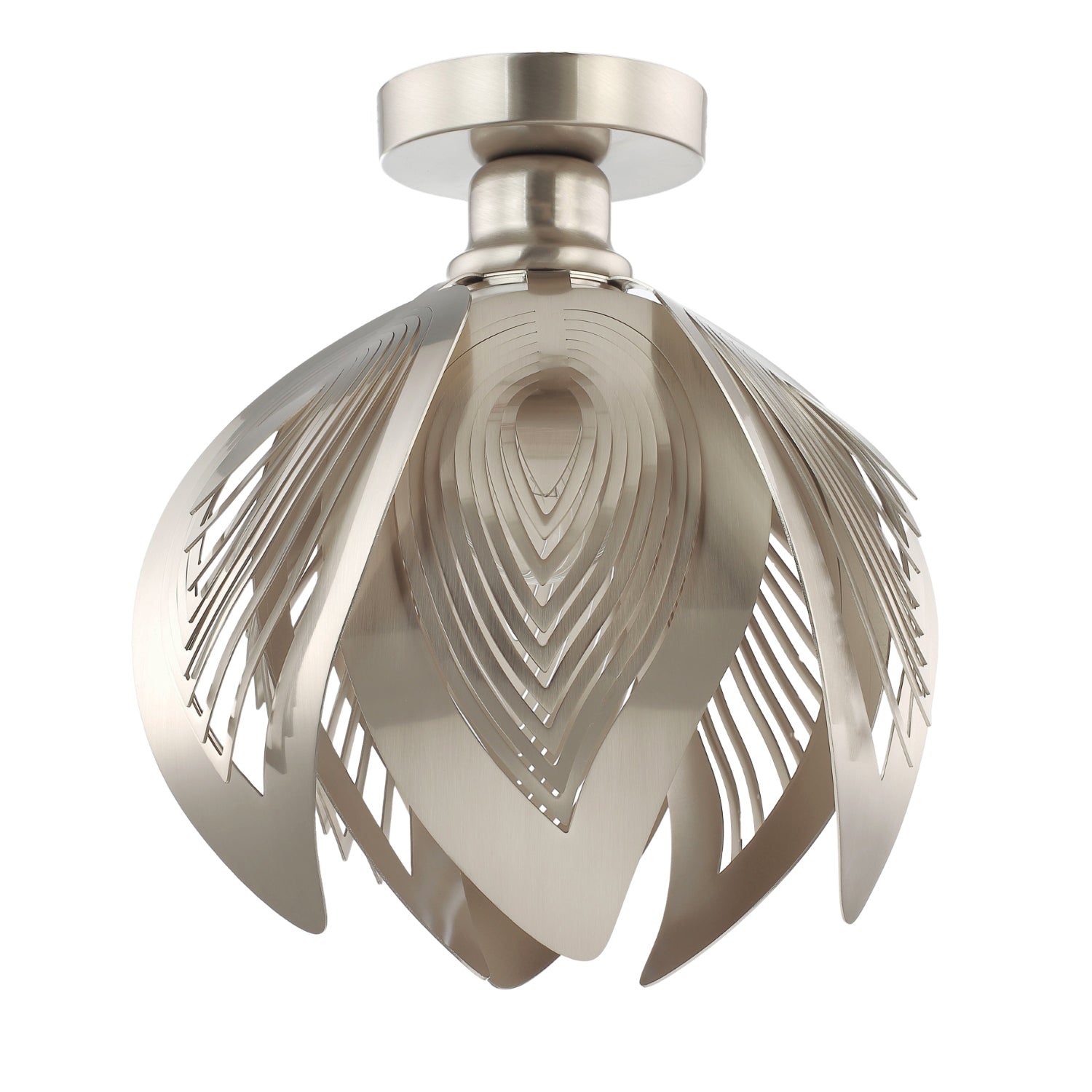 Modern Designer Semi Flush Satin Nickel Ceiling Light Fitting with Large Leaves Image 1