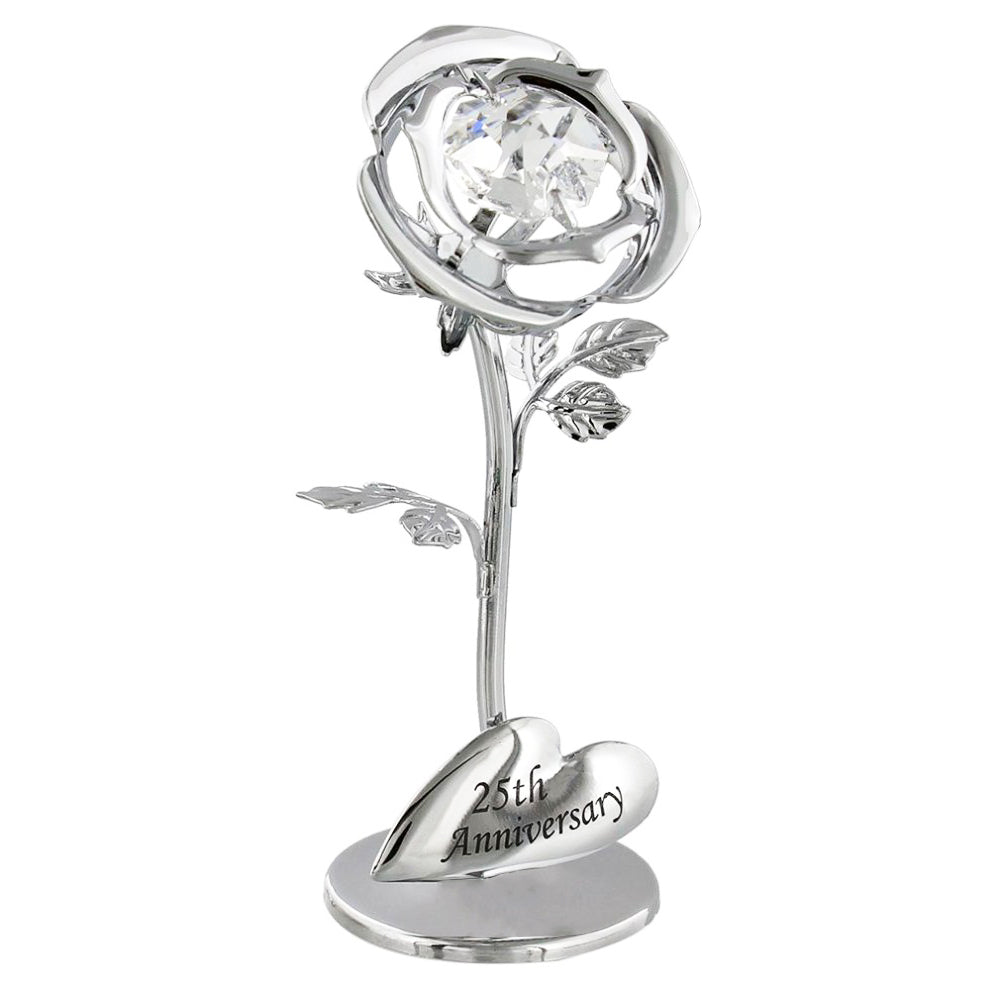 Modern "25th Anniversary" Silver Plated Flower with Clear Swarovski Crystal Bead Image 1