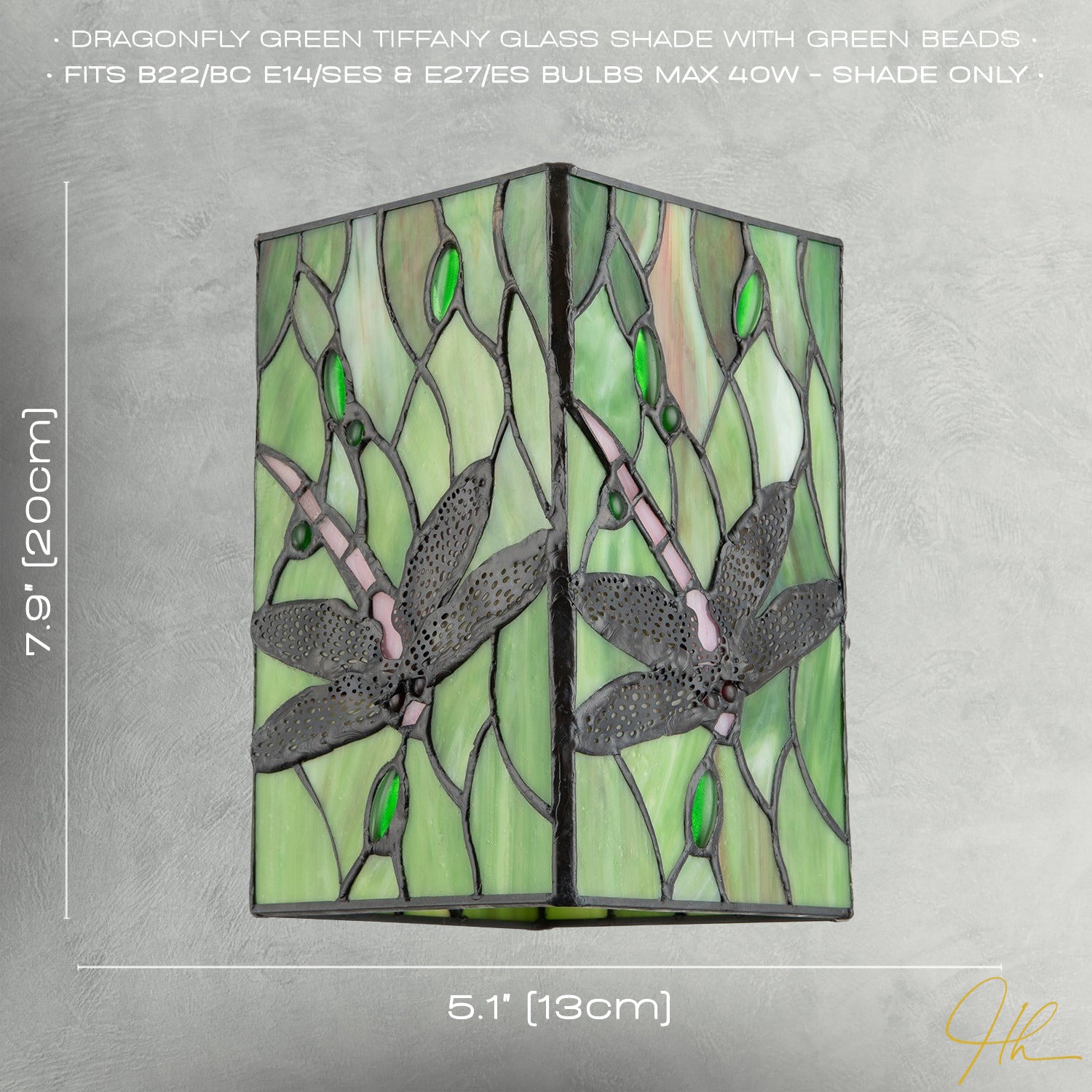 Green Stained Glass Dragonfly Rectangular Tiffany Pendant Light Shade Image 7