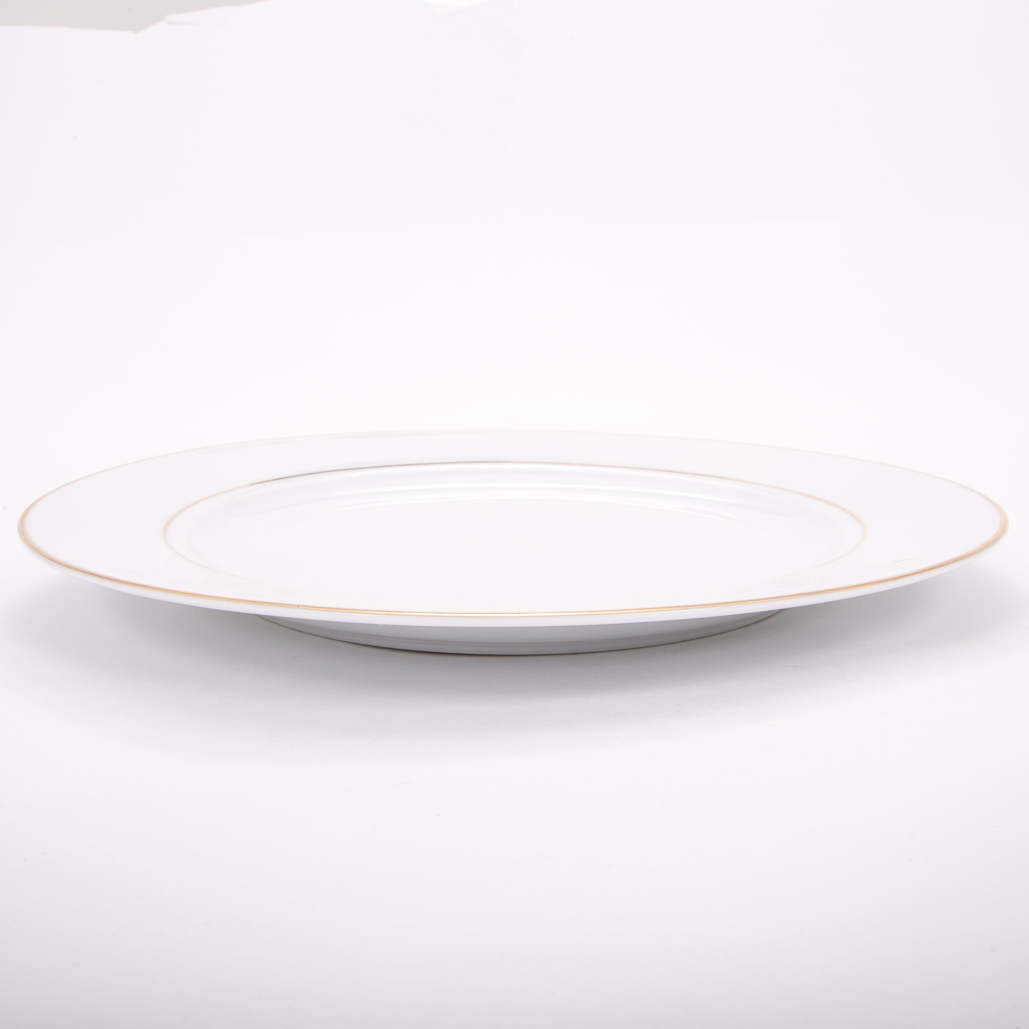 Set of 4 Durable White Ceramic Dinner Plates with Dual Shiny Gold Metallic Rims Image 5