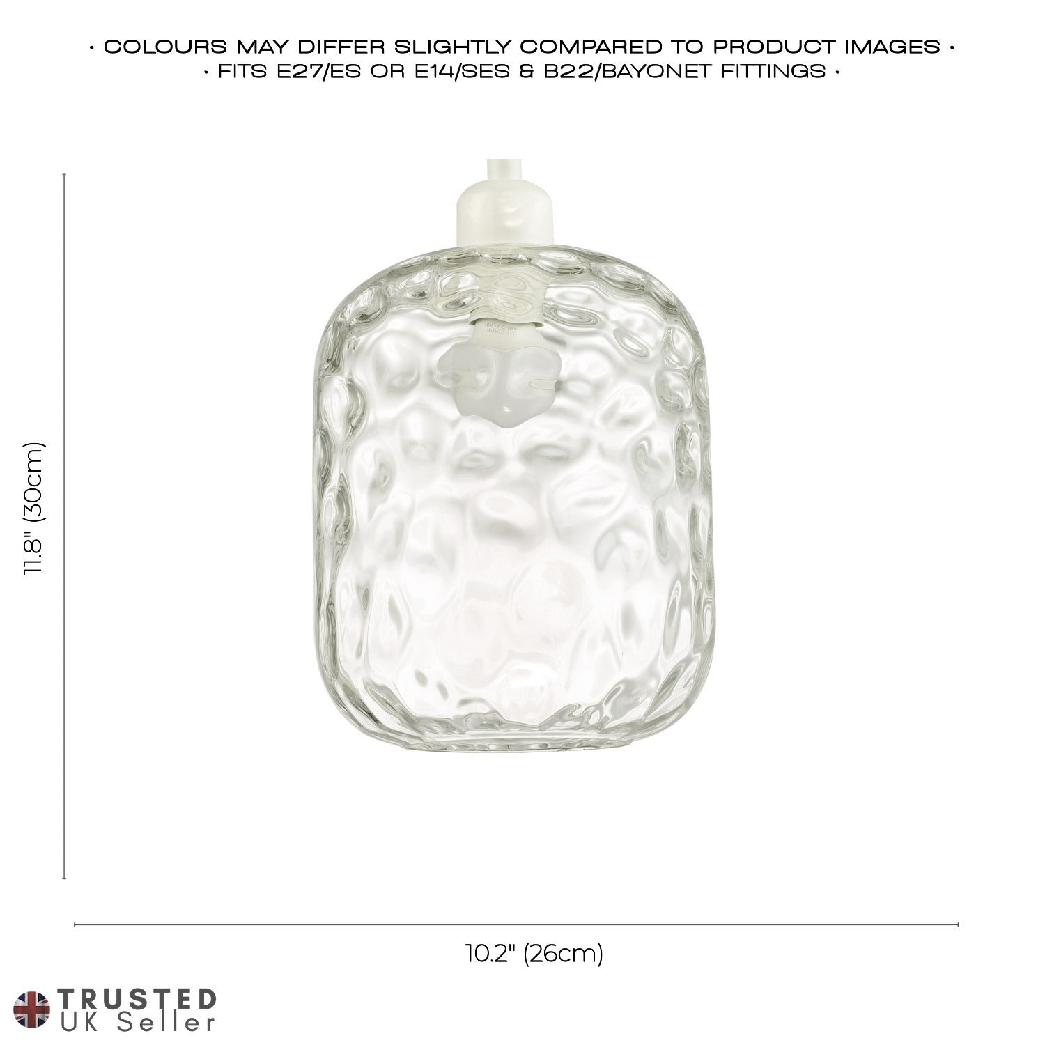 Clear Glass Pendant Lamp Shade with Crater Effect Moulded Design - 22cm x 18cm Image 6