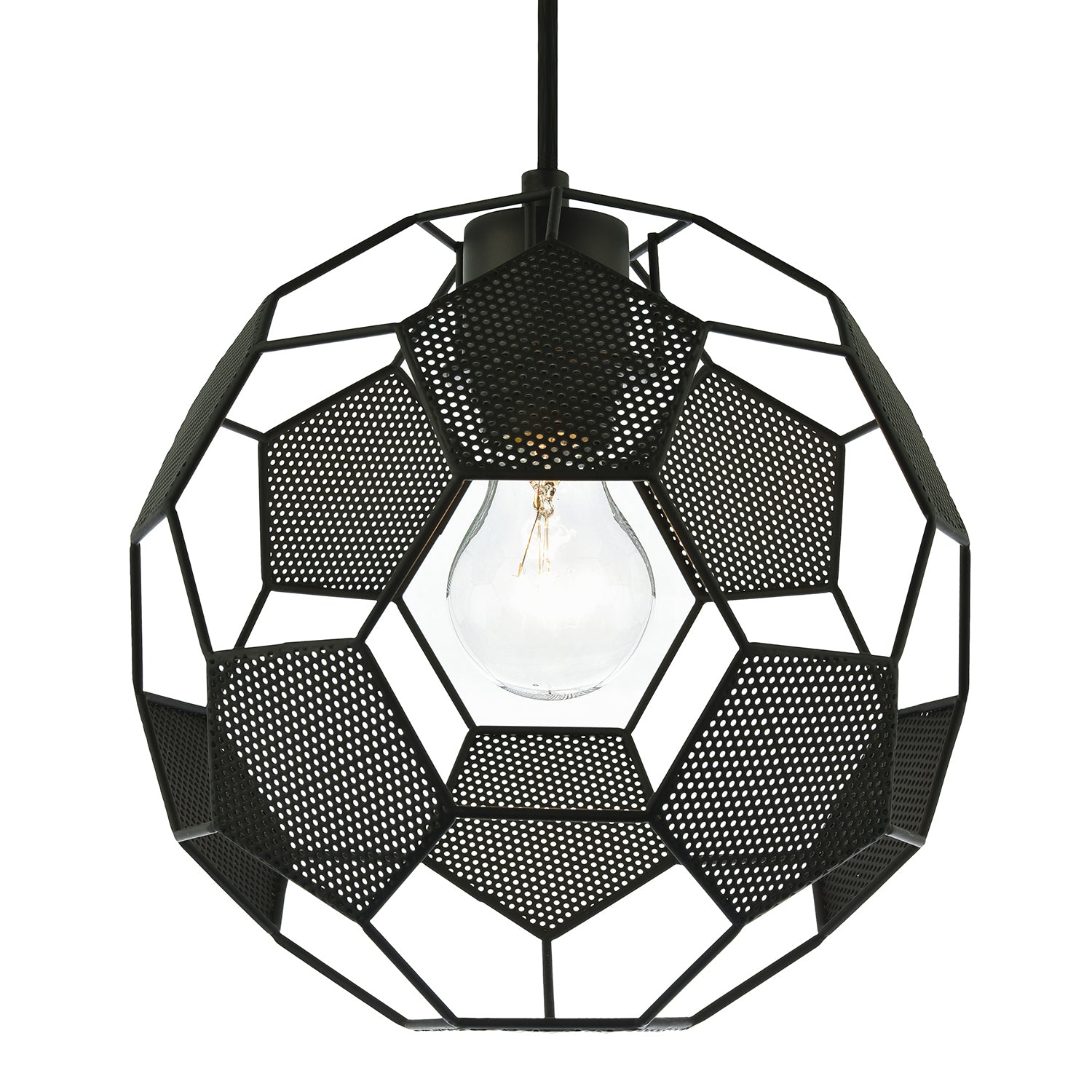 Modern Matte Black Football Soccer Pendant Lamp Shade with Laser Cut Holes Image 1