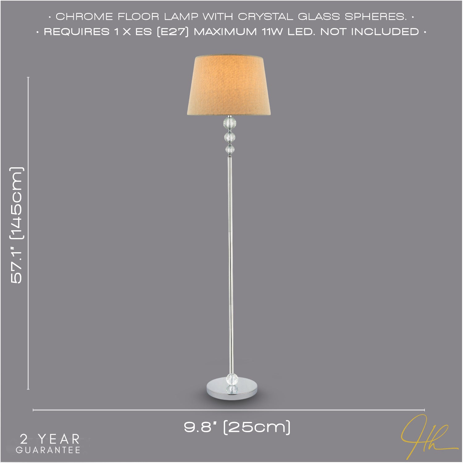Modern Designer Chrome Floor Lamp Base with Clear Crystal Glass Faceted Spheres Image 6
