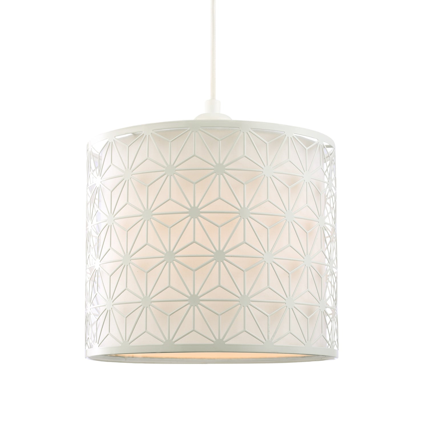 Modern Geometric Pendant Lighting Shade with Inner White Cotton Drum Diffuser Image 1