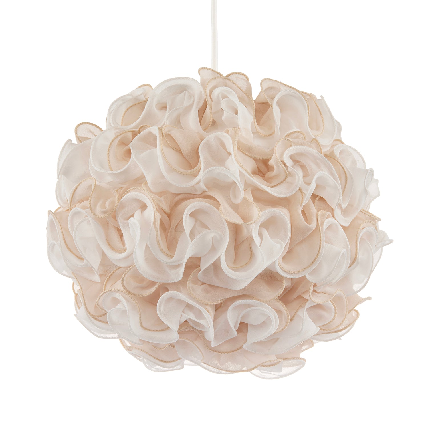 Modern White and Taupe Ribbon Velvet Fabric Round Pendant Light Shade Image 1