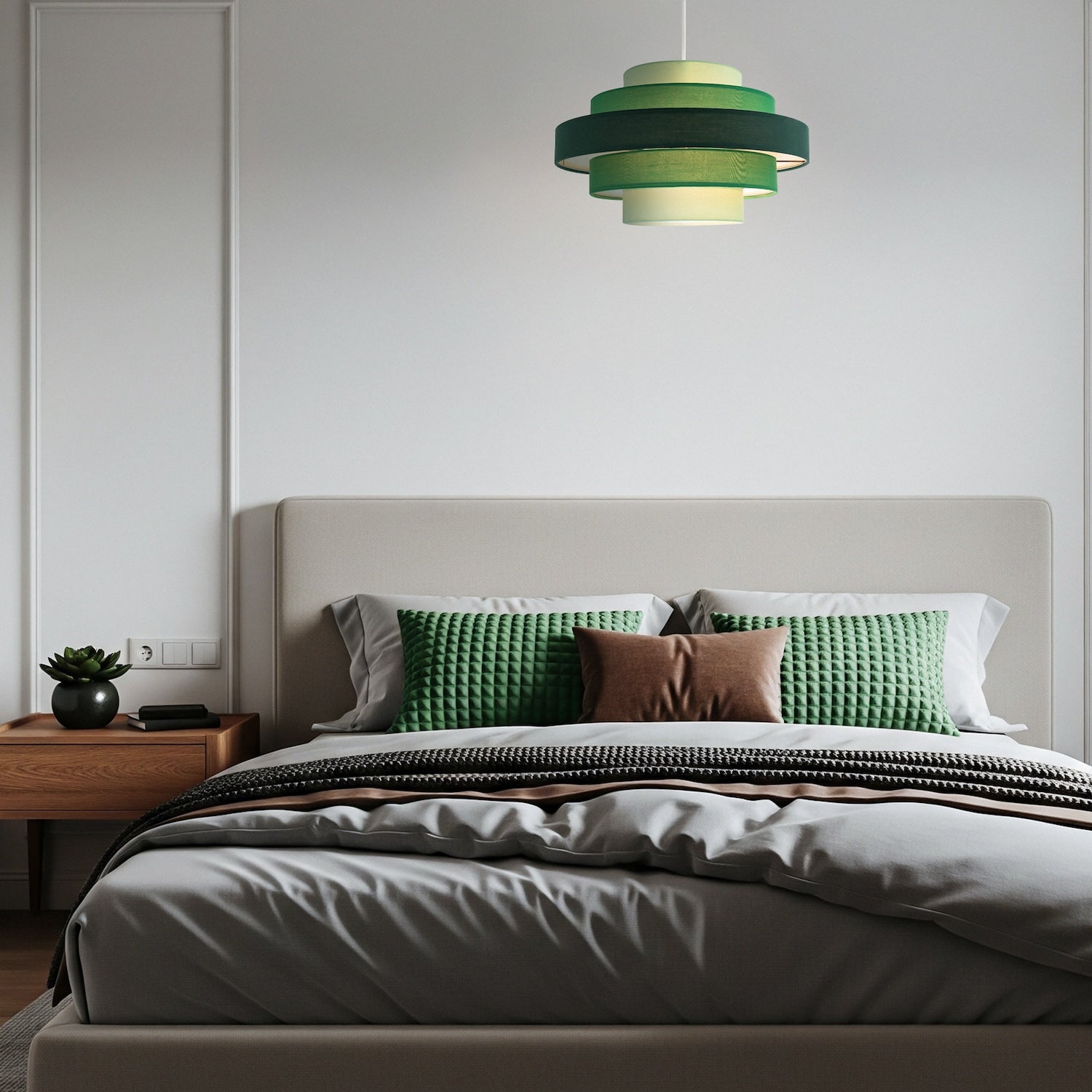 Five Tier Pendant Lighting Shade with Various Green Cotton Rings Image 6