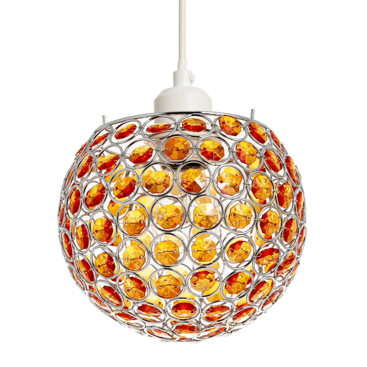 Modern Round Globe Pendant Light Shade with Orange Acrylic Bead Jewels Image 8