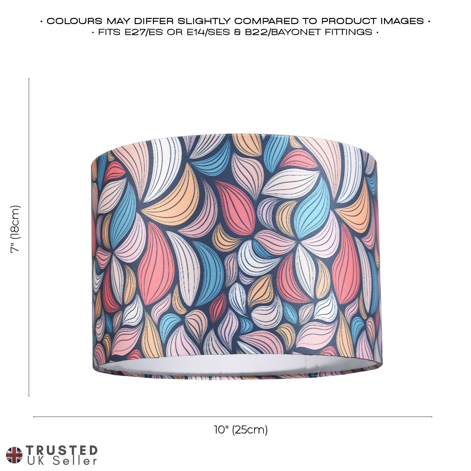 Multi Colour Kaleidoscope Leaf Themed Lamp Shade with Inner White Cotton Lining Image 7