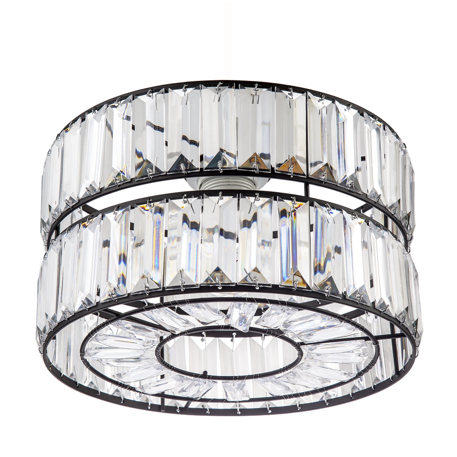 Chic Double Tier Black Pendant Light Shade with Rows of Acrylic Prisms Image 4