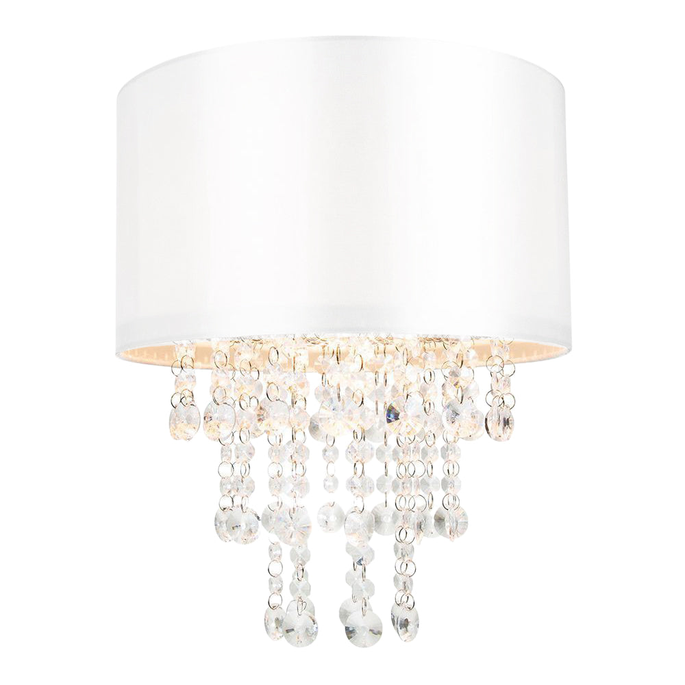 Modern White Satin Fabric Pendant Light Shade with Transparent Acrylic Droplets Image 2