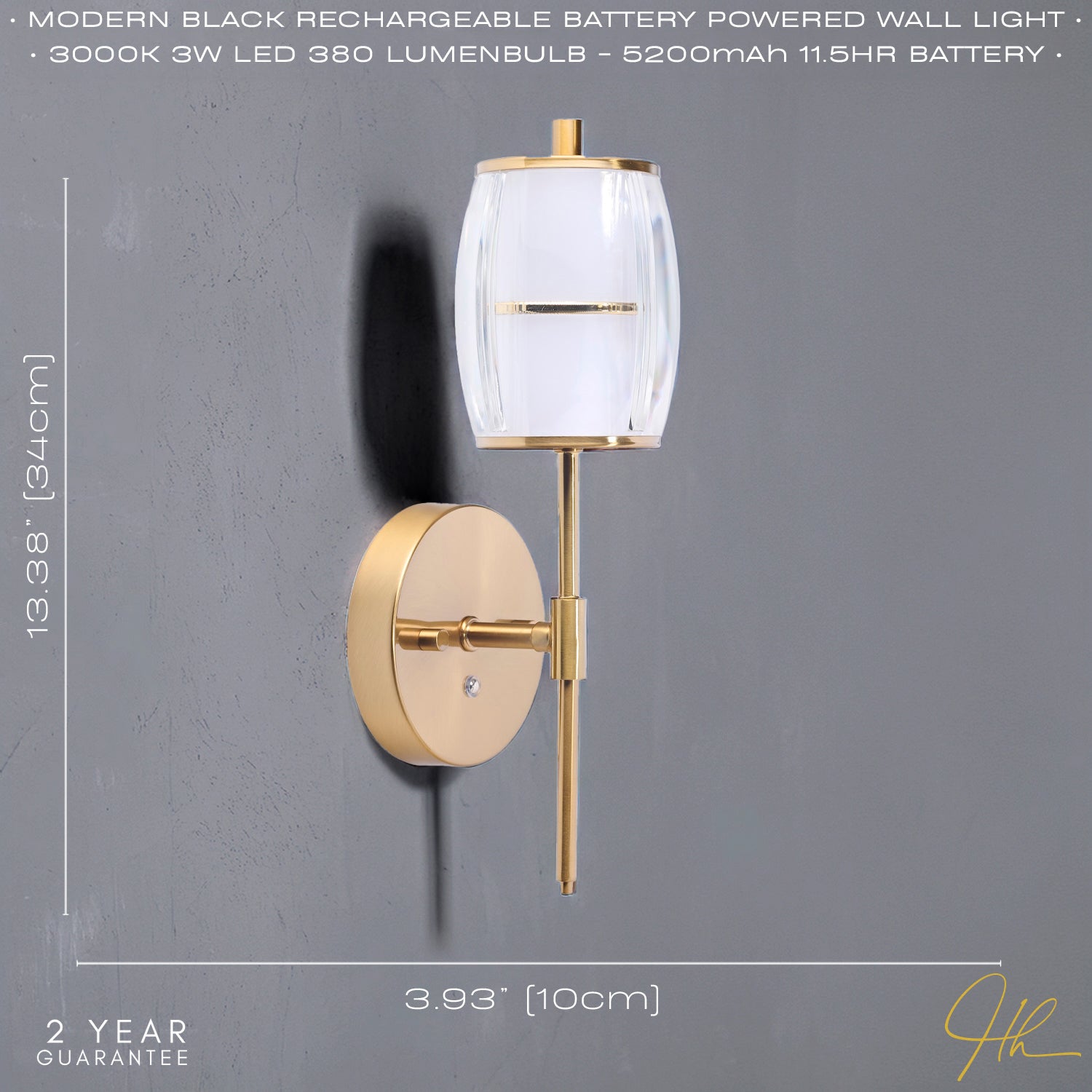 Satin Gold Wireless Rechargeable Touch Dimmer Wall Light with Clear Glass Shade Image 5