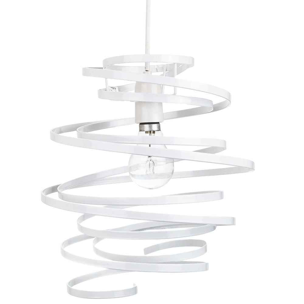 Contemporary White Gloss Metal Double Ribbon Spiral Swirl Ceiling Light Pendant Image 1