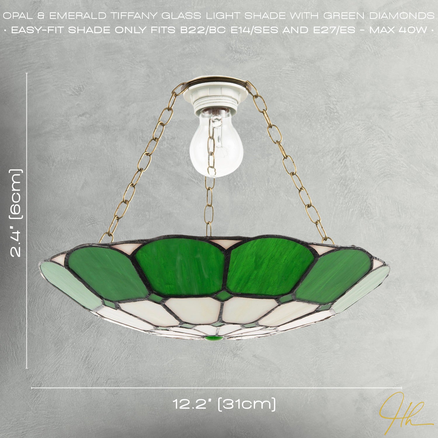 Dark Emerald Green and Opal White Tiffany Glass Pendant Lighting Shade Image 7