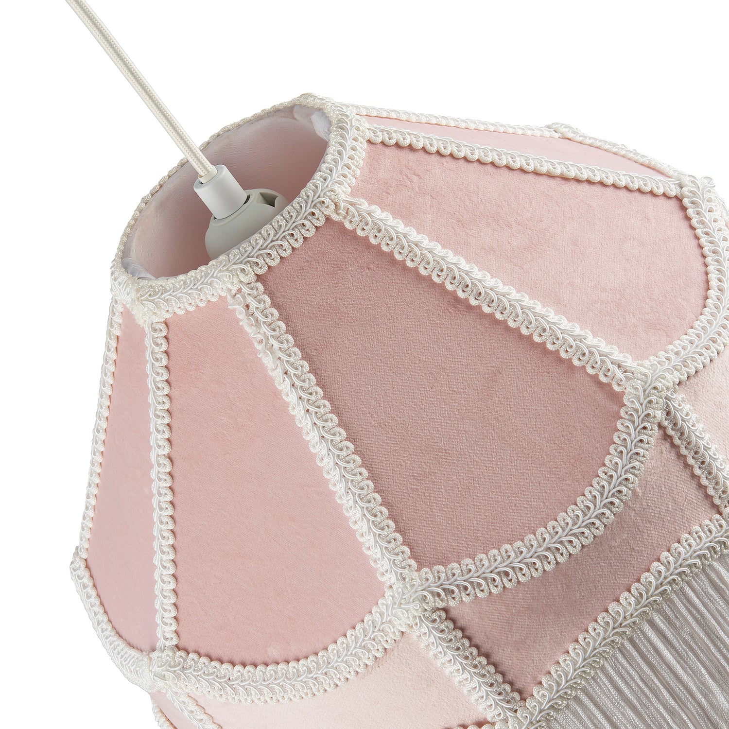 Traditional Victorian Empire Lampshade in Soft Blush Pink Velvet with Tassels Image 4