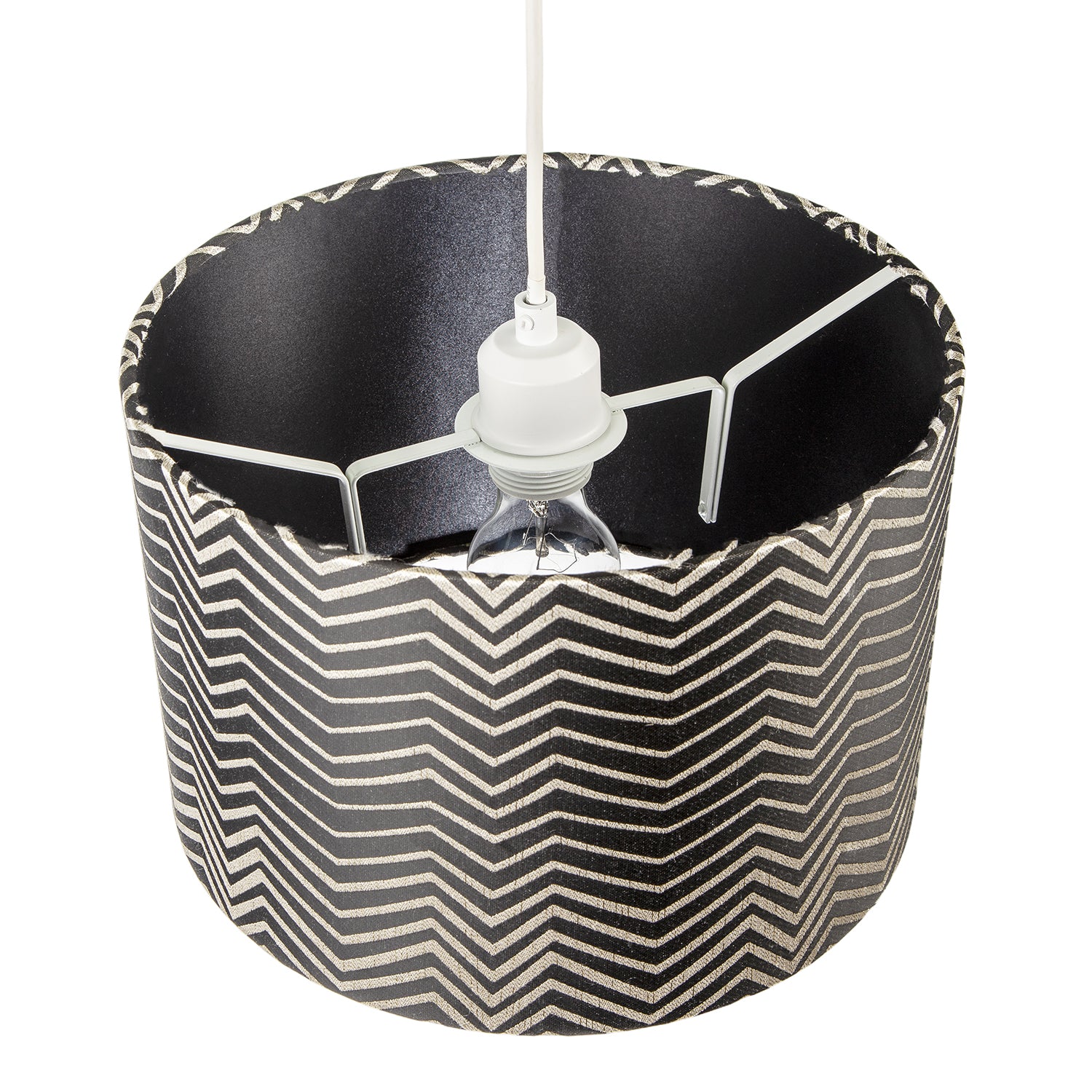 Scandinavian Style Black and White Chevron Pattern Textured Lamp Shade Image 3