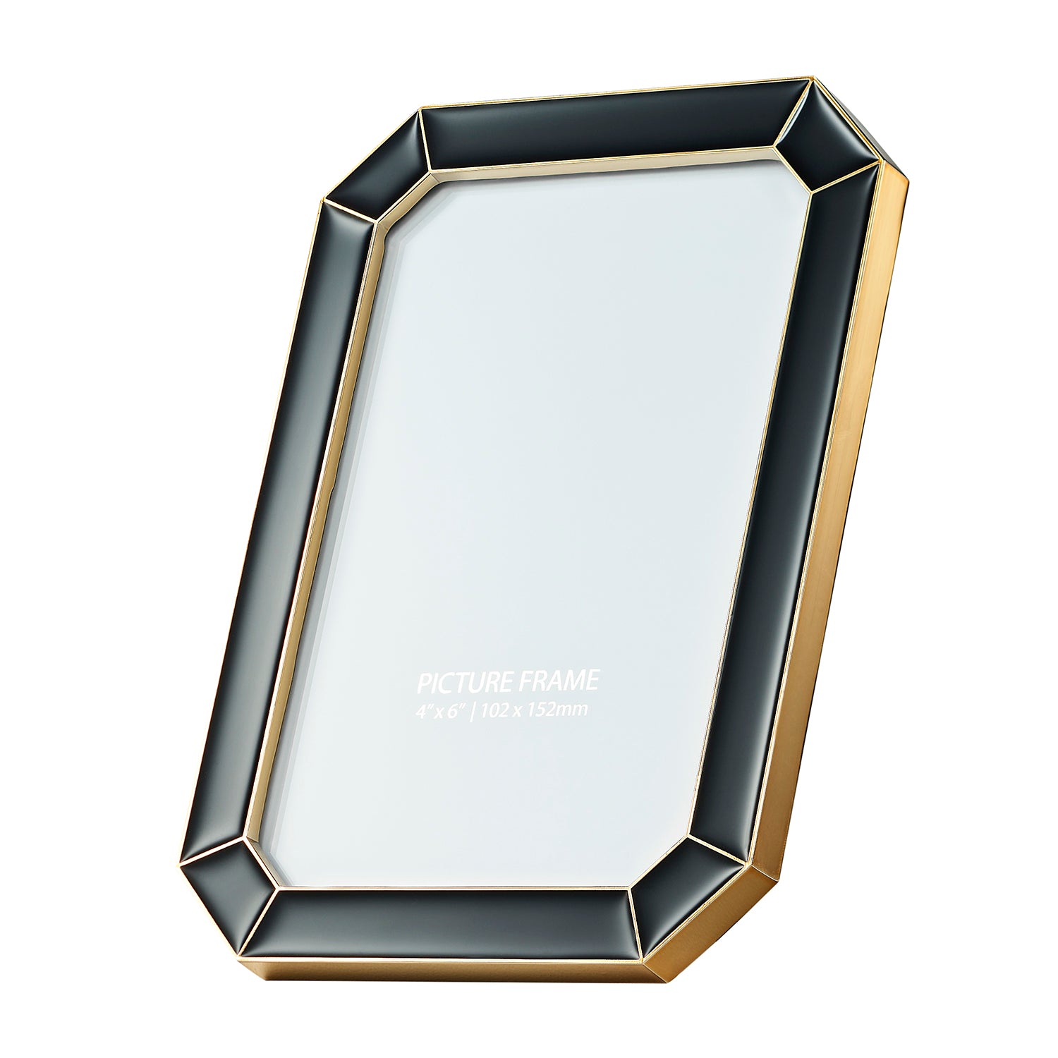 Modern Designer Black Gloss Epoxy 4x6 Picture Frame with Gold Plated Metal Trim Image 1