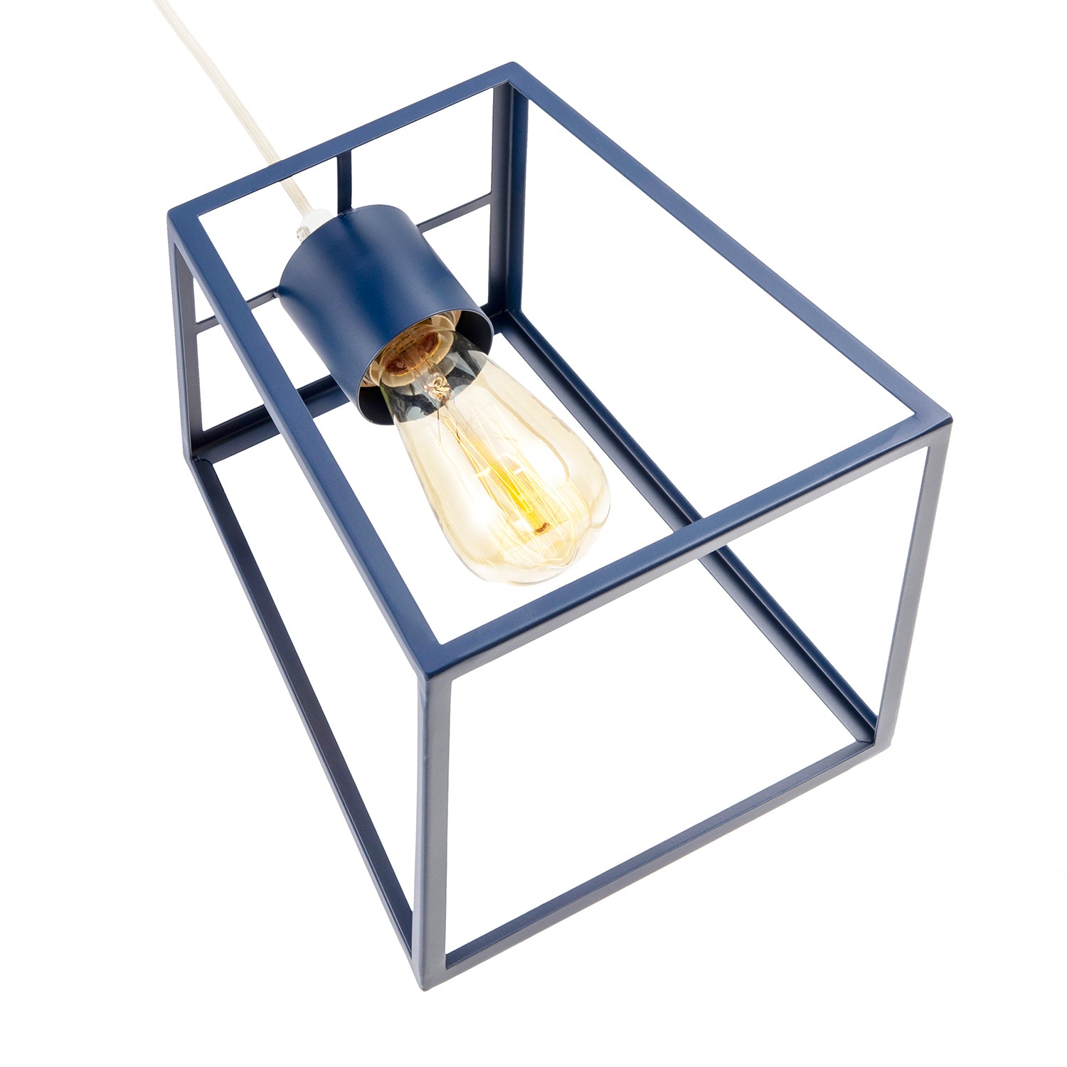 Industrial Lantern Lamp Shade in Navy Blue with Square Top and Bottom Image 4