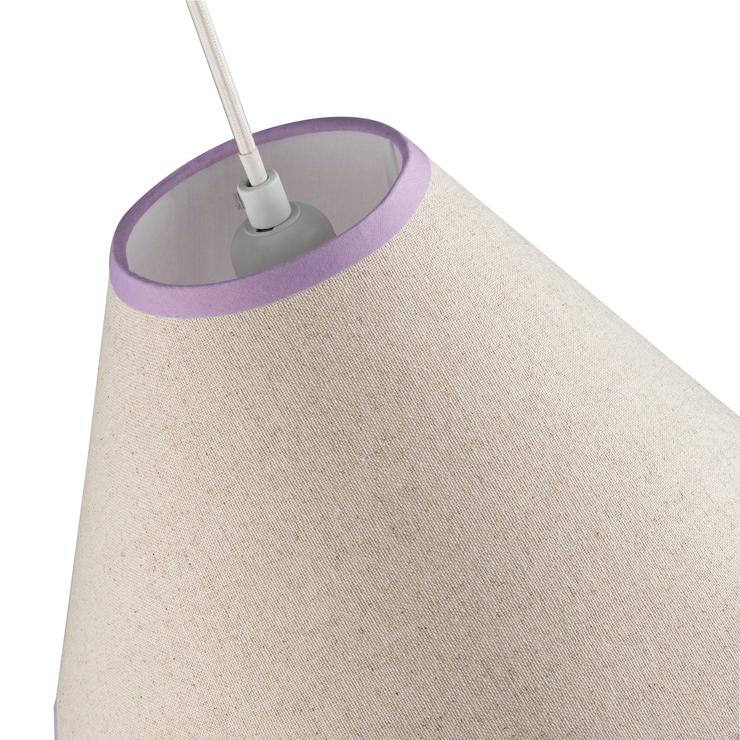 Scallop Edge Natural Textured Linen Coolie Lamp Shade with Lilac Trims Image 4