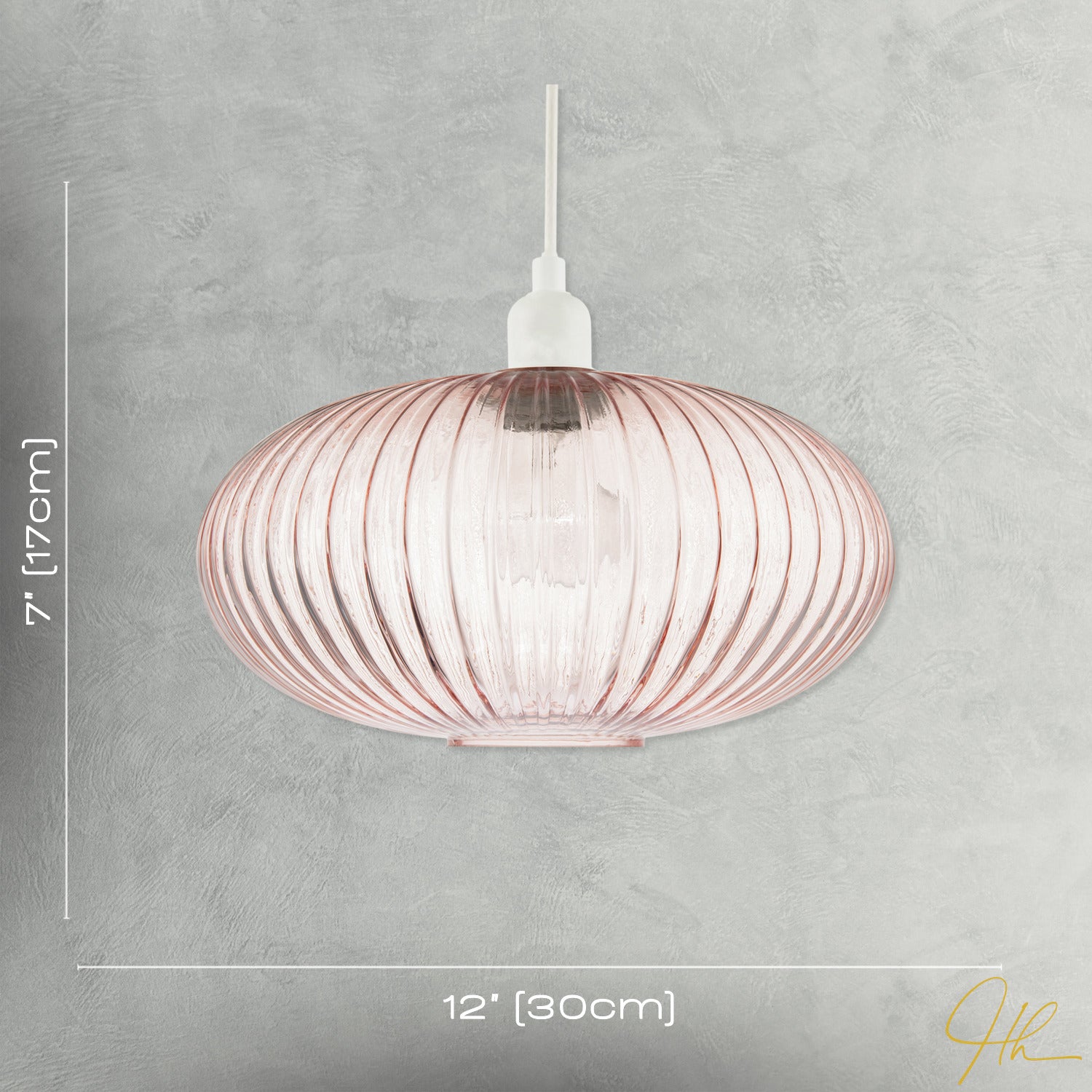 Modern Designer Soft Pink Line Ribbed Glass Oval Pendant Lamp Shade Image 7