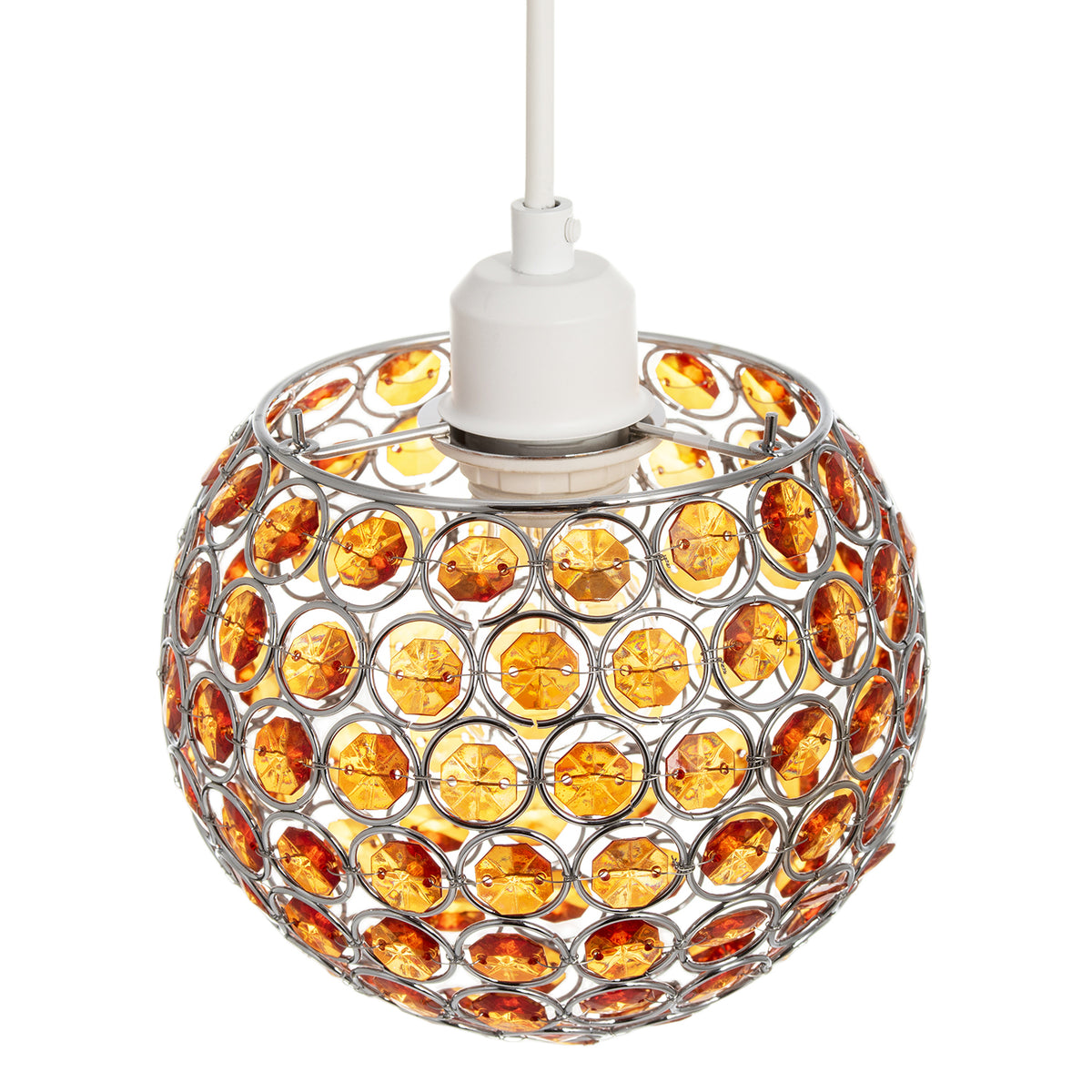 Modern Round Globe Pendant Light Shade with Orange Acrylic Bead Jewels Image 3