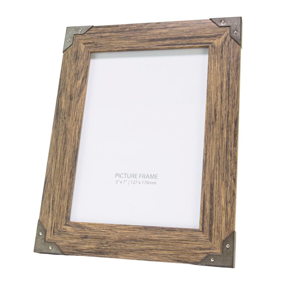 Traditional and Vintage Wood Grain Effect Plastic 5x7 Frame with Metal Corners Image 1