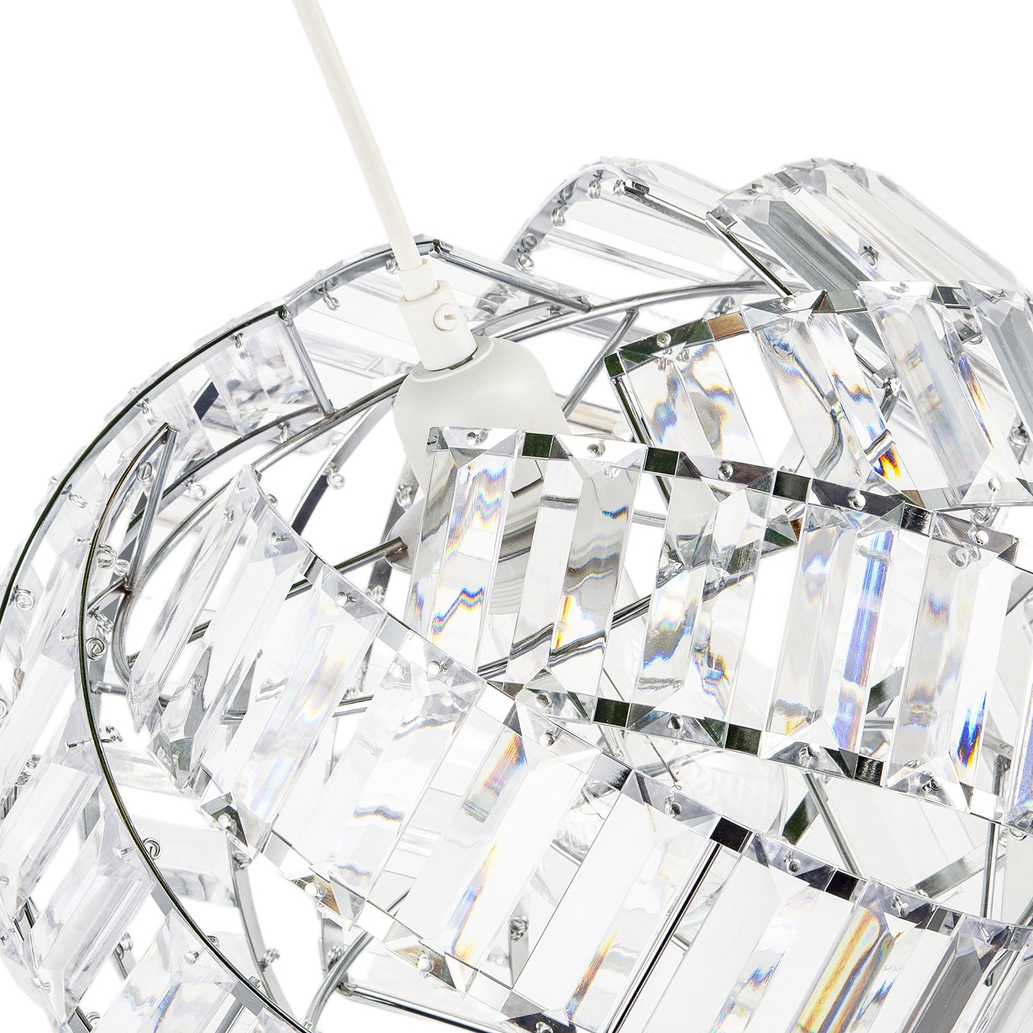 Modern Chrome Pendant Lamp Shade with Curved Strips and Acrylic Prisms Image 5