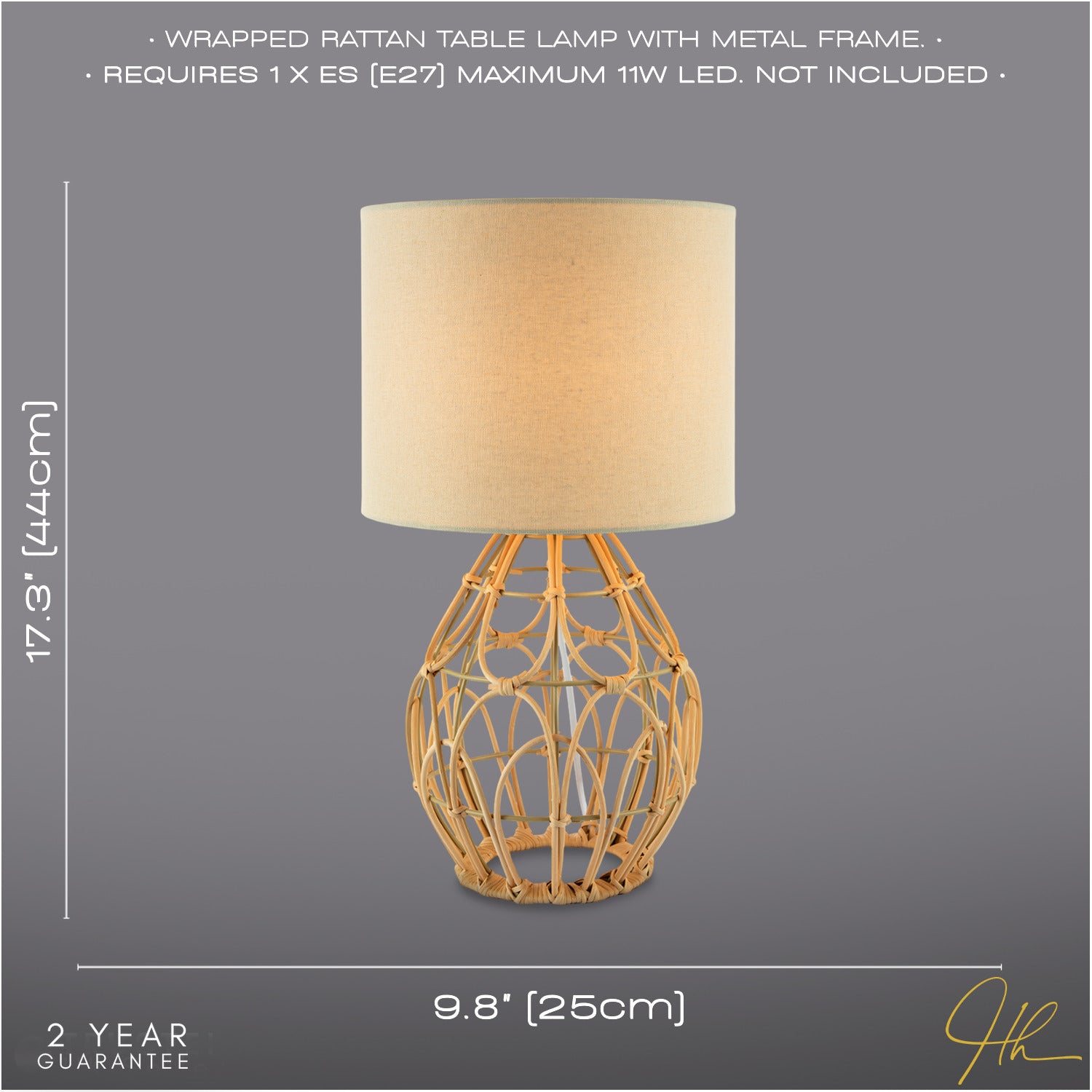 Traditional Vintage Wrapped Rattan Table Lamp with Cream Linen Fabric Shade Image 6