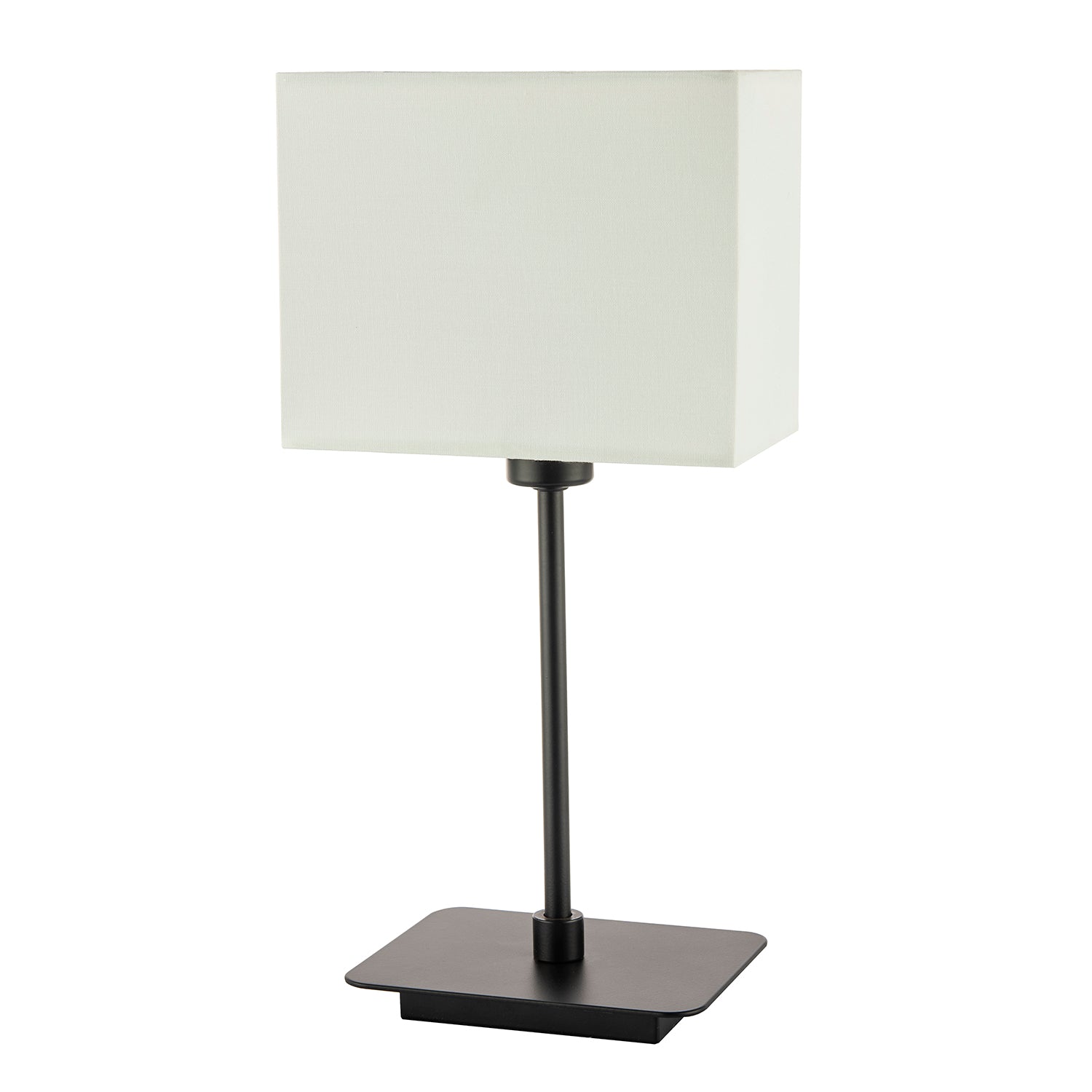 Contemporary Matte Black Bedside Table Lamp with White Cotton Fabric Shade Image 2