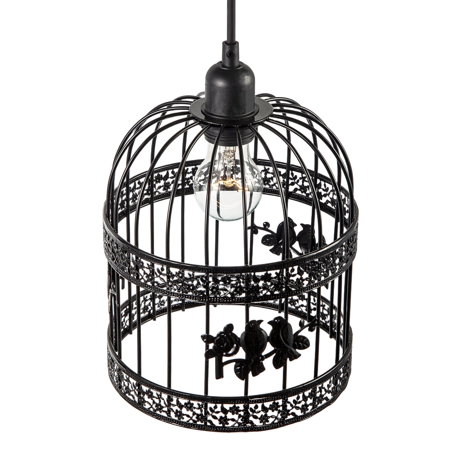Shabby Chic Shiny Black Gloss Birdcage Shade with 3D Flowers and Birds Image 3