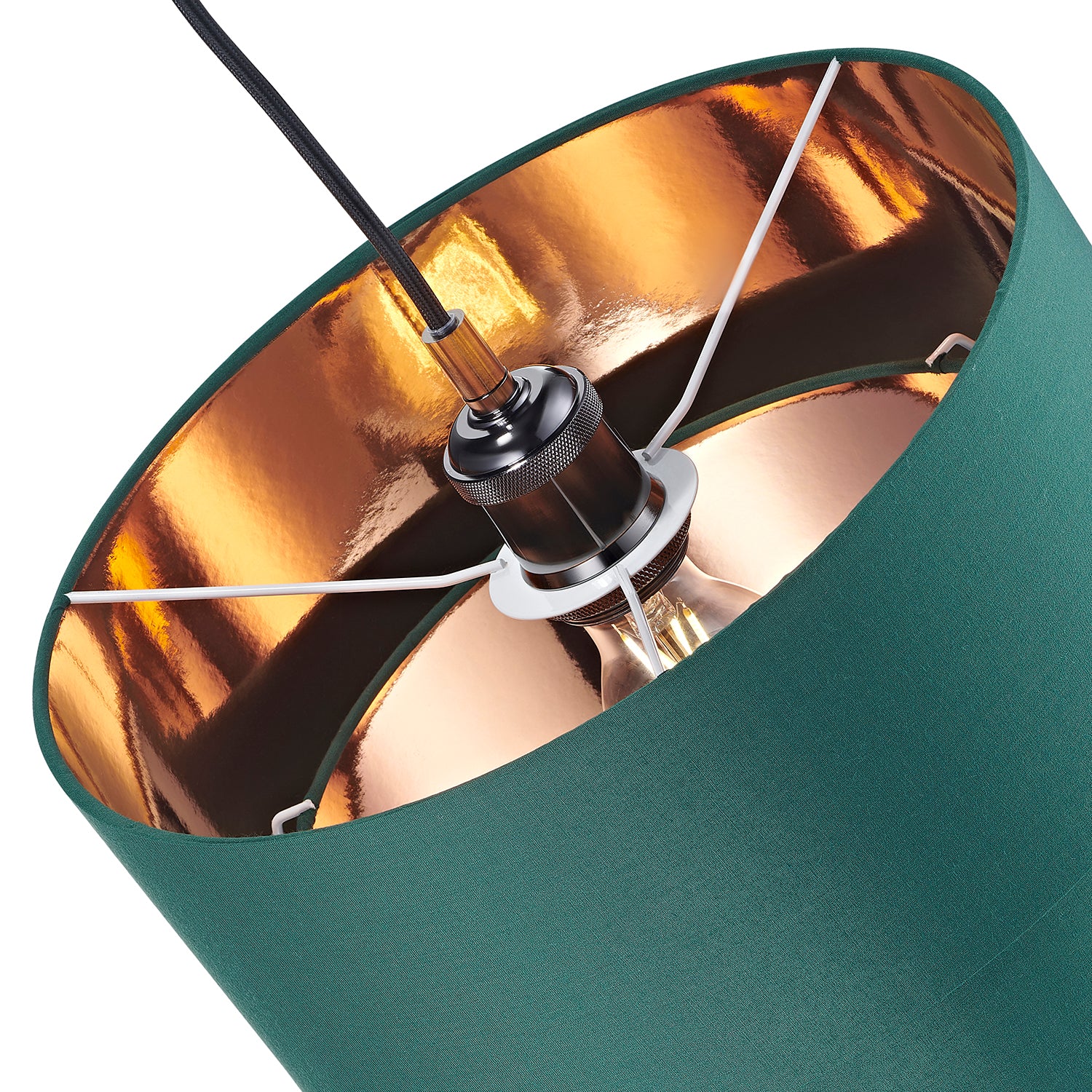 Modern Forest Green Cotton Double Tier Ceiling Shade with Shiny Copper Inner Image 4