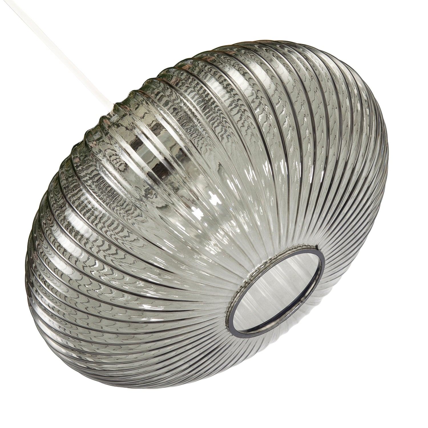 Modern Designer Smoked Grey Line Ribbed Glass Oval Pendant Lamp Shade Image 3