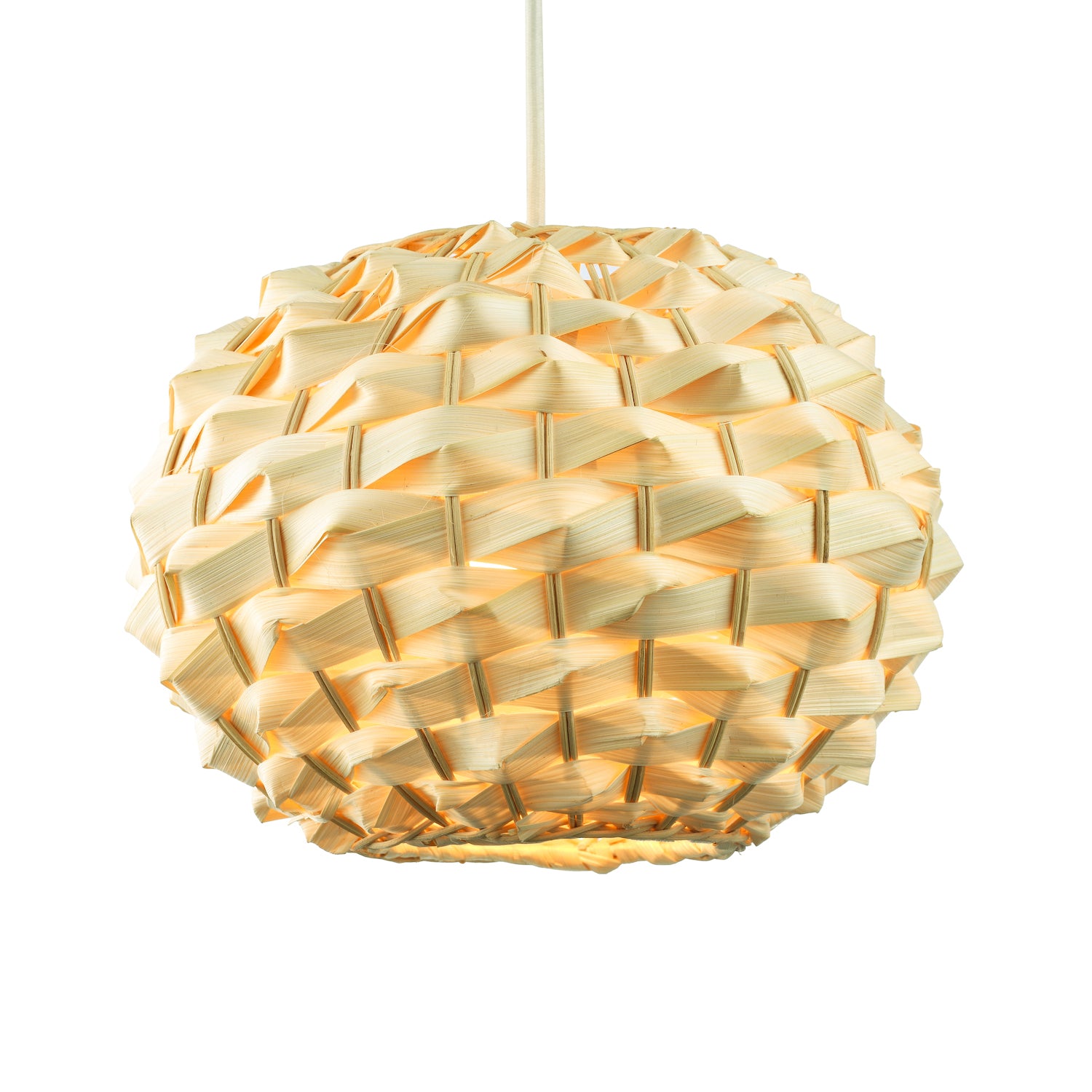 Designer Oval Bamboo Pendant Light Shade with Authentic Bamboo Ribbon Strapping Image 1